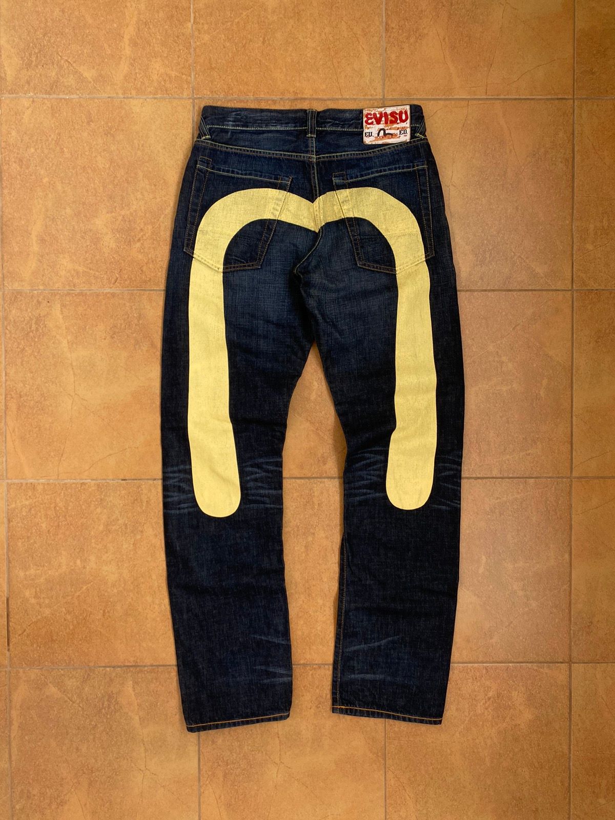 Pre-owned Evisu X Vintage Evisu Ninja Big Logo Pocket Jeans Pants Daicock In Navy/yellow