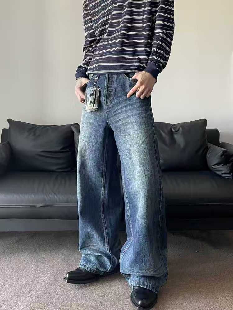 Vintage Blue Hip-Hop Retro Distressed Curved-Leg Jeans Size US 32 / EU 48 - 2 Thumbnail