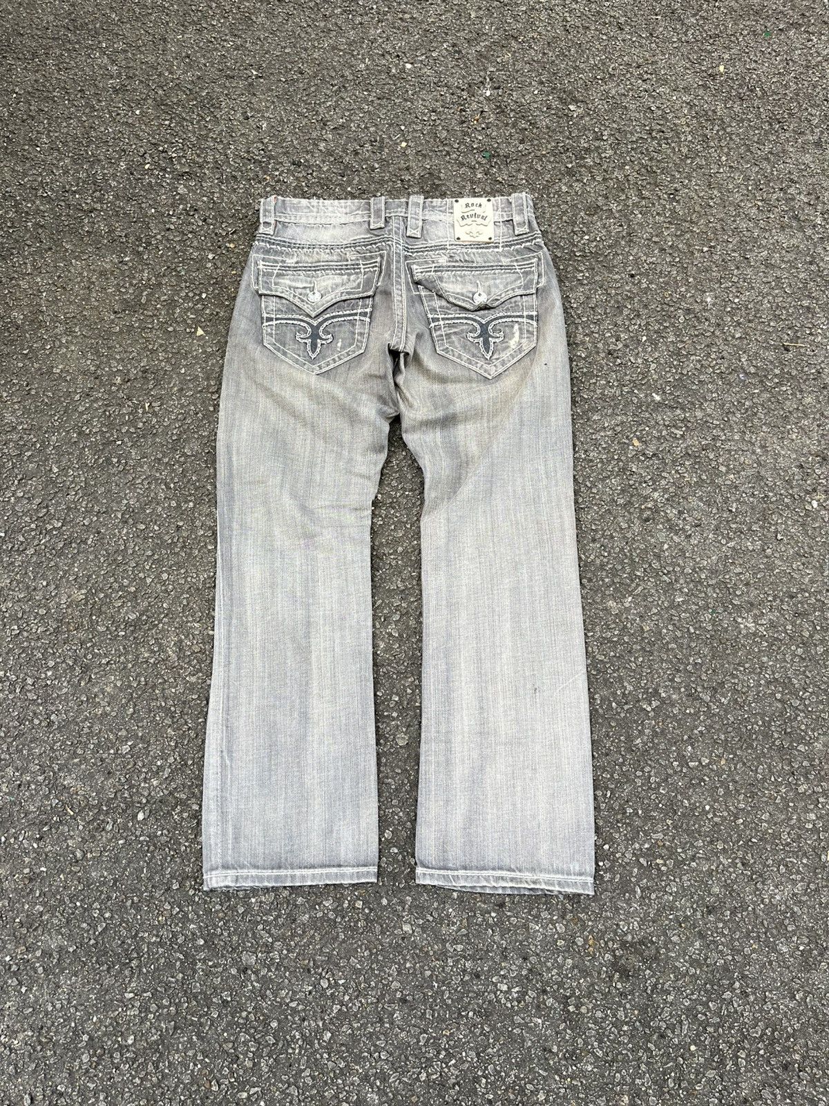 Cyber Y2K Faded Gray Clawmark Rock Revival Jeans