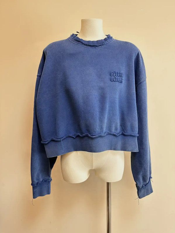 Miu Miu Miu Miu Blue Cotton Long Sleeve Cropped Sweatshirt 0089 Size XS / US 0-2 / IT 36-38 - 1 Thumbnail