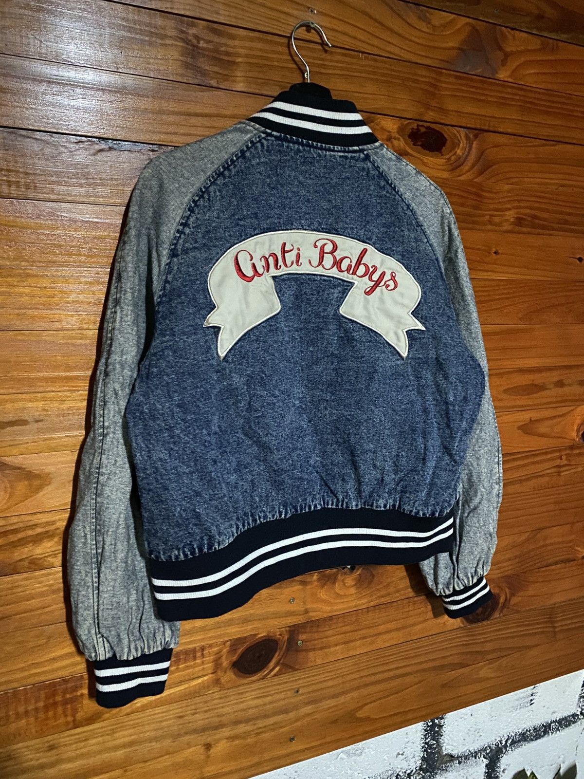 Japanese Brand Junior Sweet Anti Babys Varsity Jacket Denim Bomber by WEGO Size M / US 6-8 / IT 42-44 - 9 Thumbnail