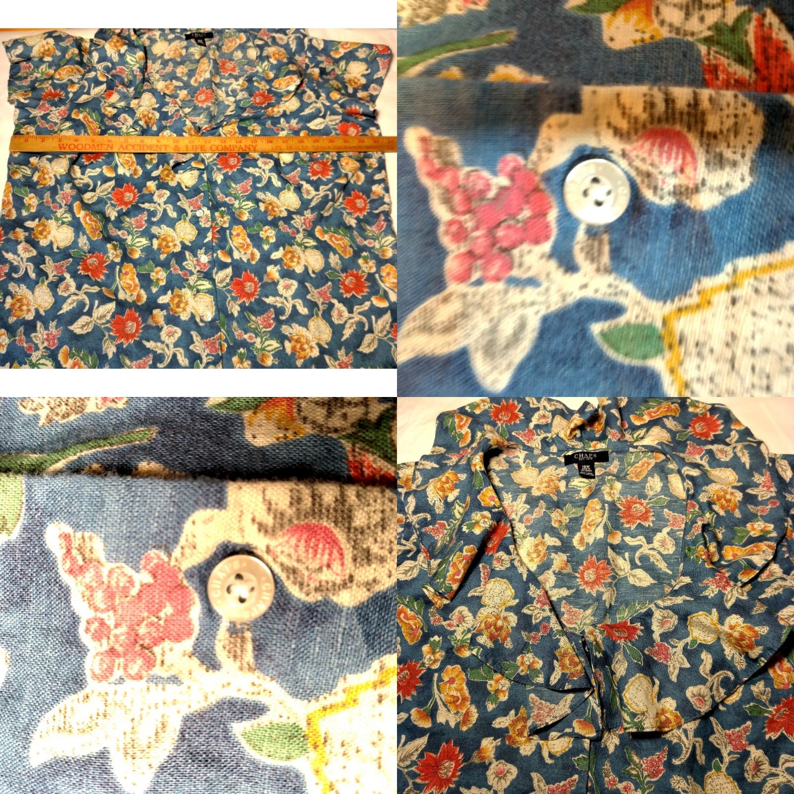 Chaps Chaps Blouse Women 16W Blue Floral Linen Blend Ruffled Button Flutter Sleeve Size XXL / US 16-18 / IT 52-54 - 8 Thumbnail