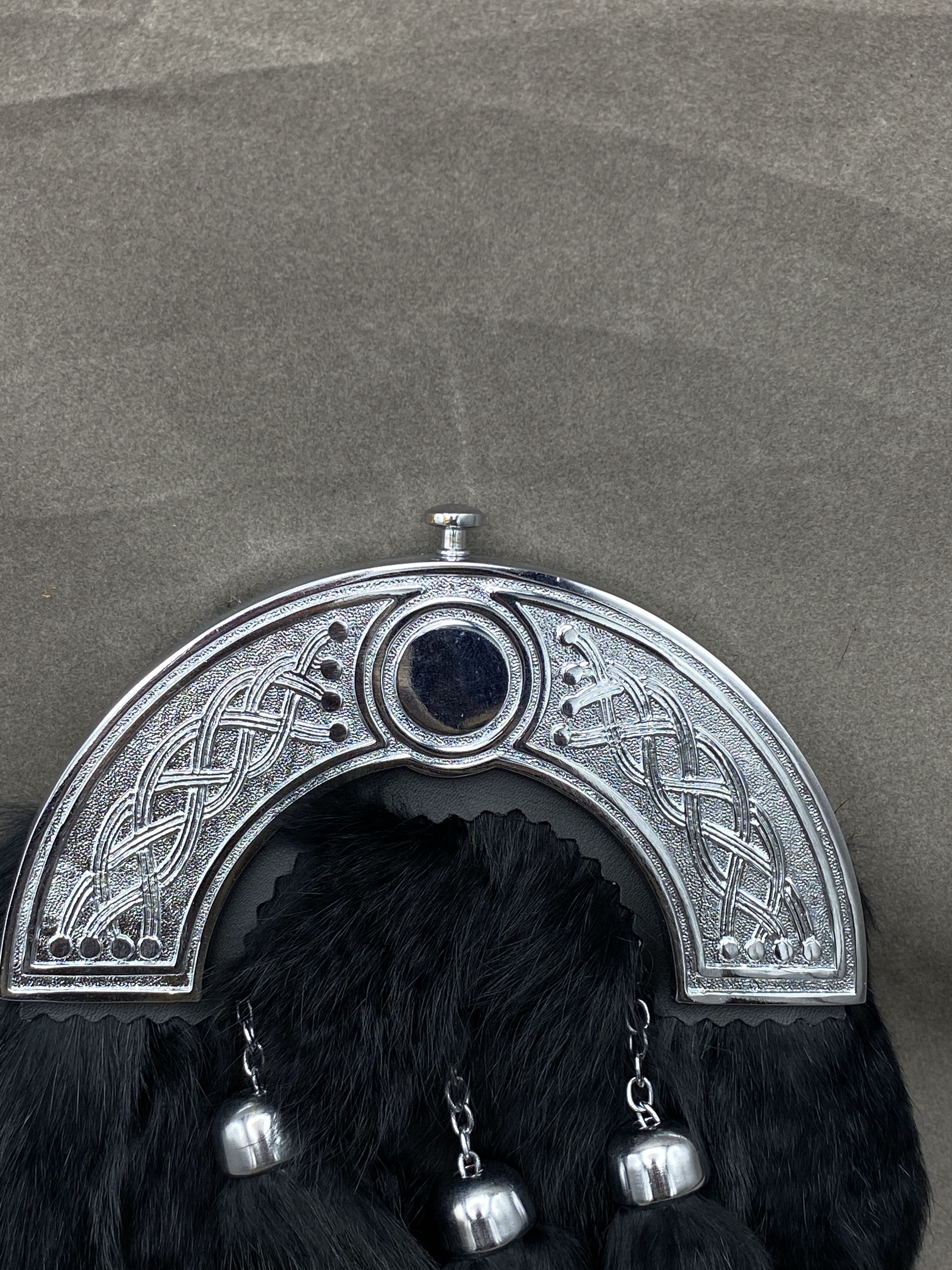 Leather × Other Chrome Head Triple Thistle Black Rabbit Fur Sporran Size ONE SIZE - 4 Thumbnail