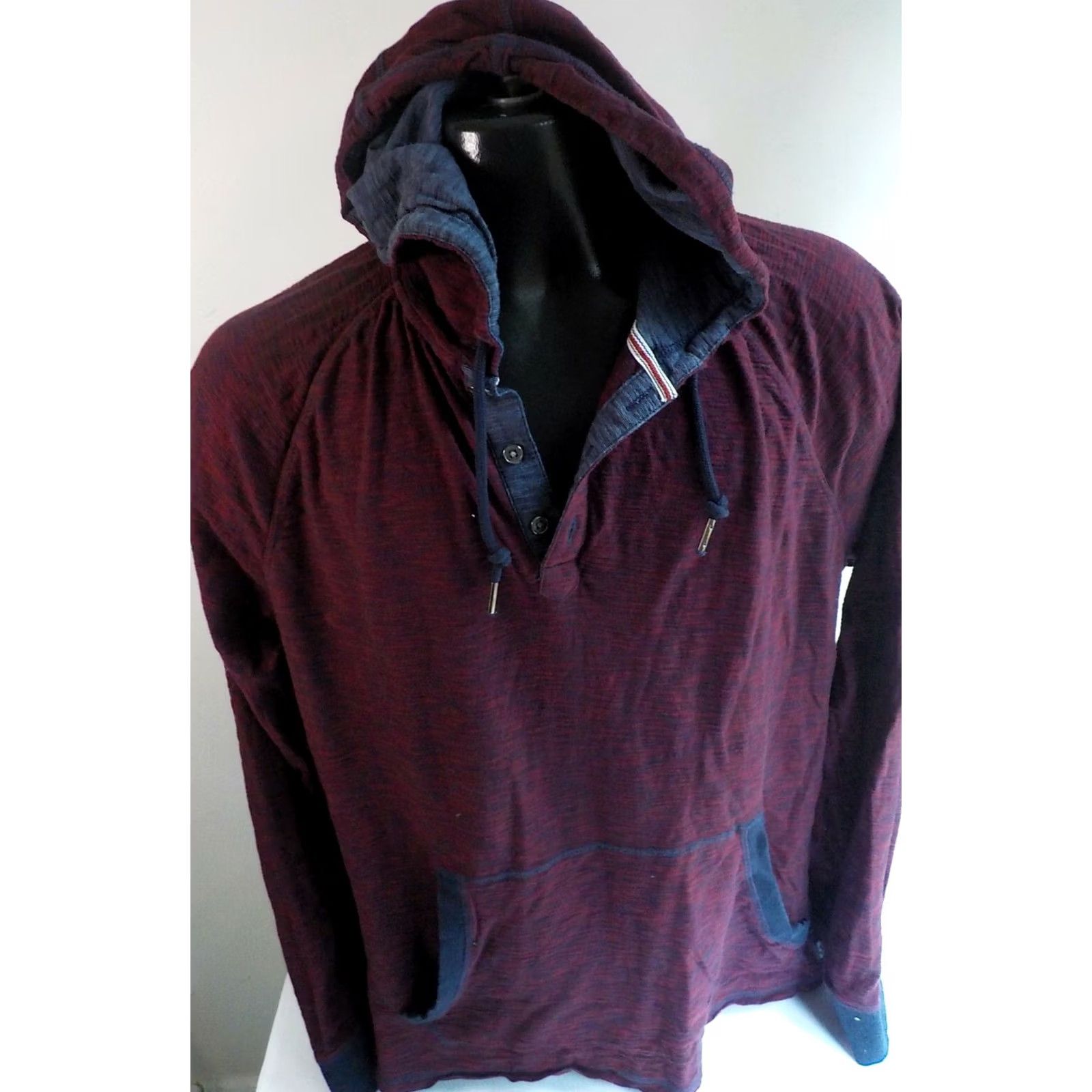 Flag & Anthem FLAG & ANTHEM LS Henley Neckline Hooded Pullover-Red/Navy Cotton XL Hoodie Men Boys? Size US XL / EU 56 / 4 - 2 Thumbnail