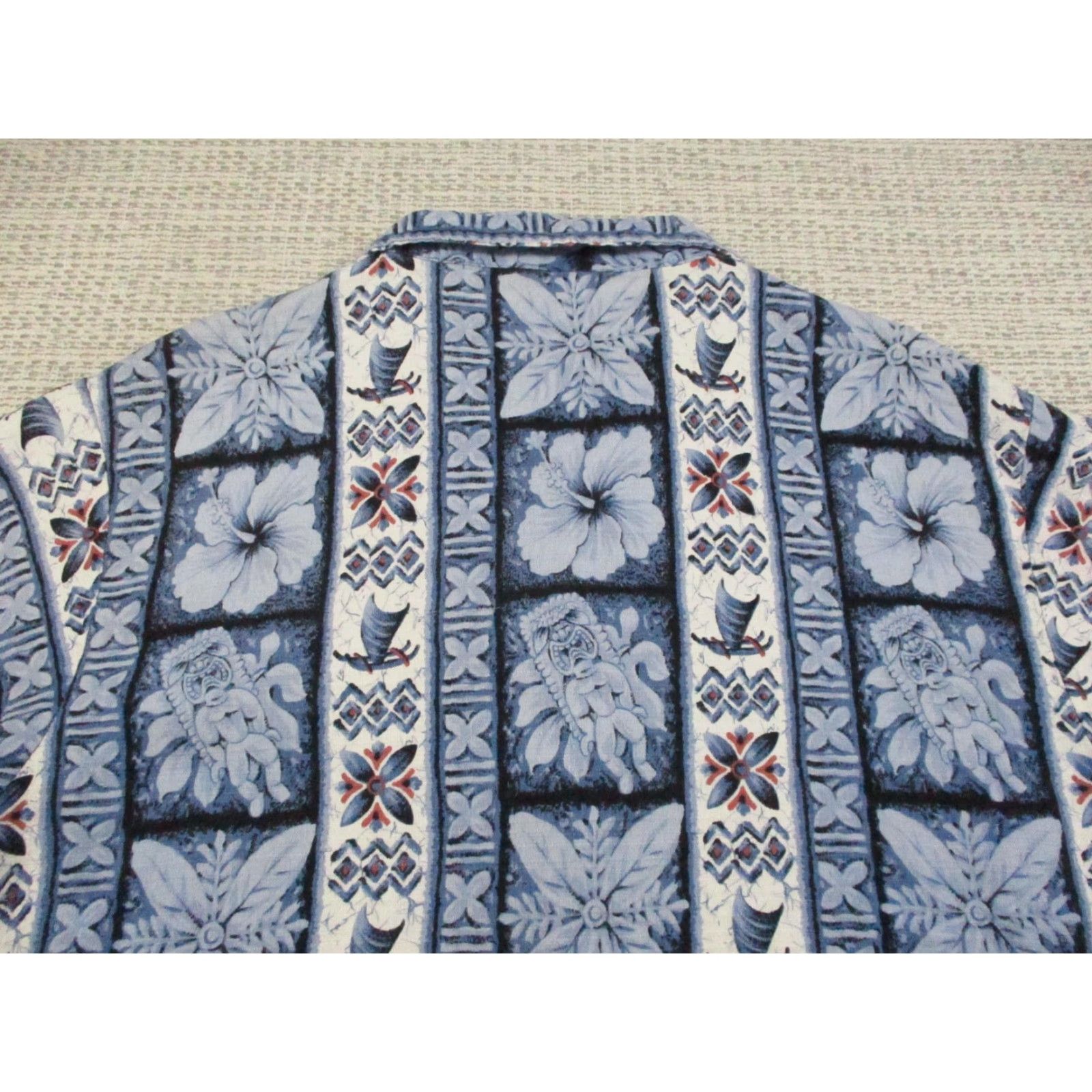 Vintage VINTAGE ODO Hawaiian Shirt Mens Large Blue Tiki Hibiscus Sailboat Camp Collar Aloha Casual Short Sleeve Floral Button-Up Size US L / EU 52-54 / 3 - 7 Thumbnail