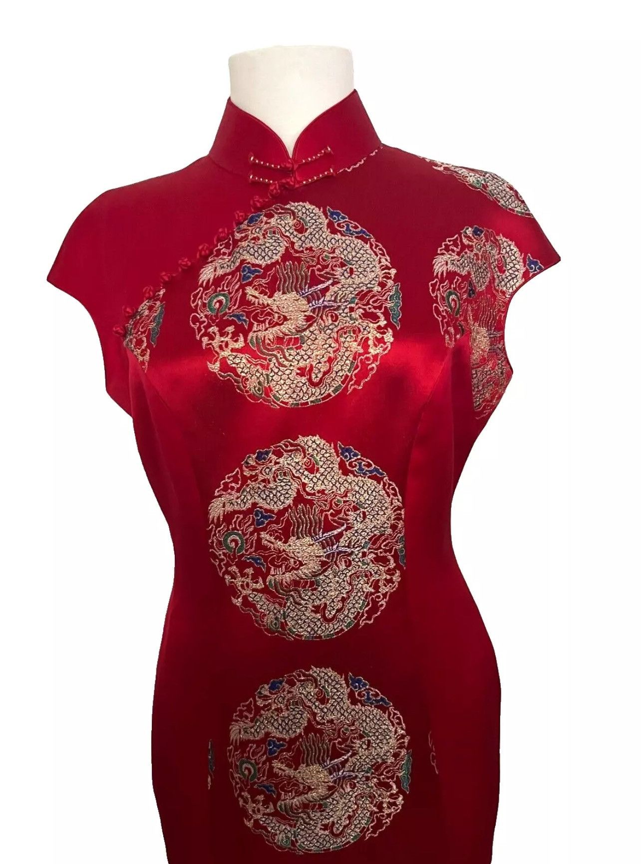 Other CUSTOM Womens China QIPAO/CHEONGSAM Long Red&Gold REAL SILK Size S / US 4 / IT 40 - 3 Thumbnail
