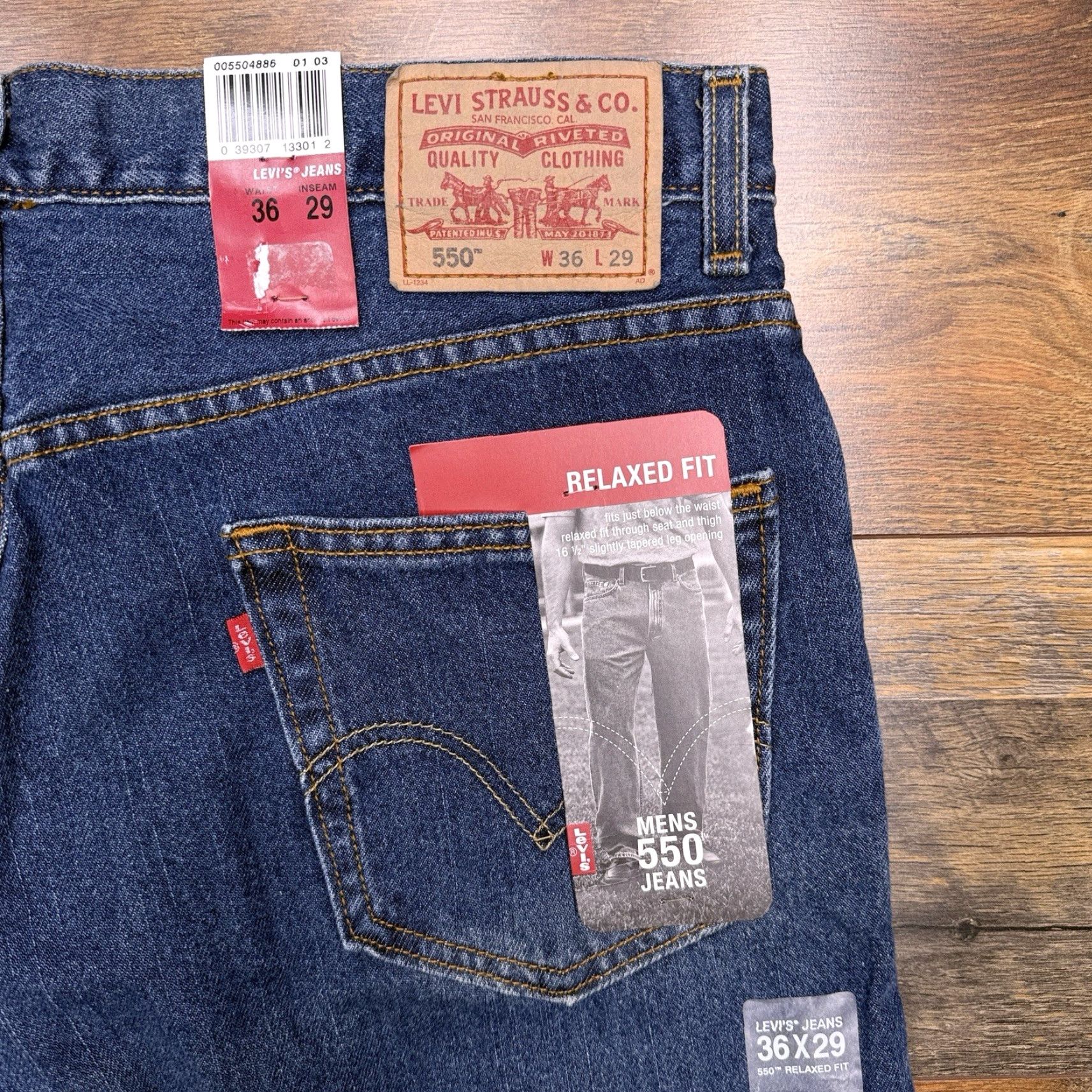 Levi's VINTAGE Levi's 550 Jeans Mens 36x29 Relaxed Tapered Mid Rise Blue Denim 5-Pocket Zipper Zip Belt Loops NWT Size US 36 / EU 52 - 2 Thumbnail