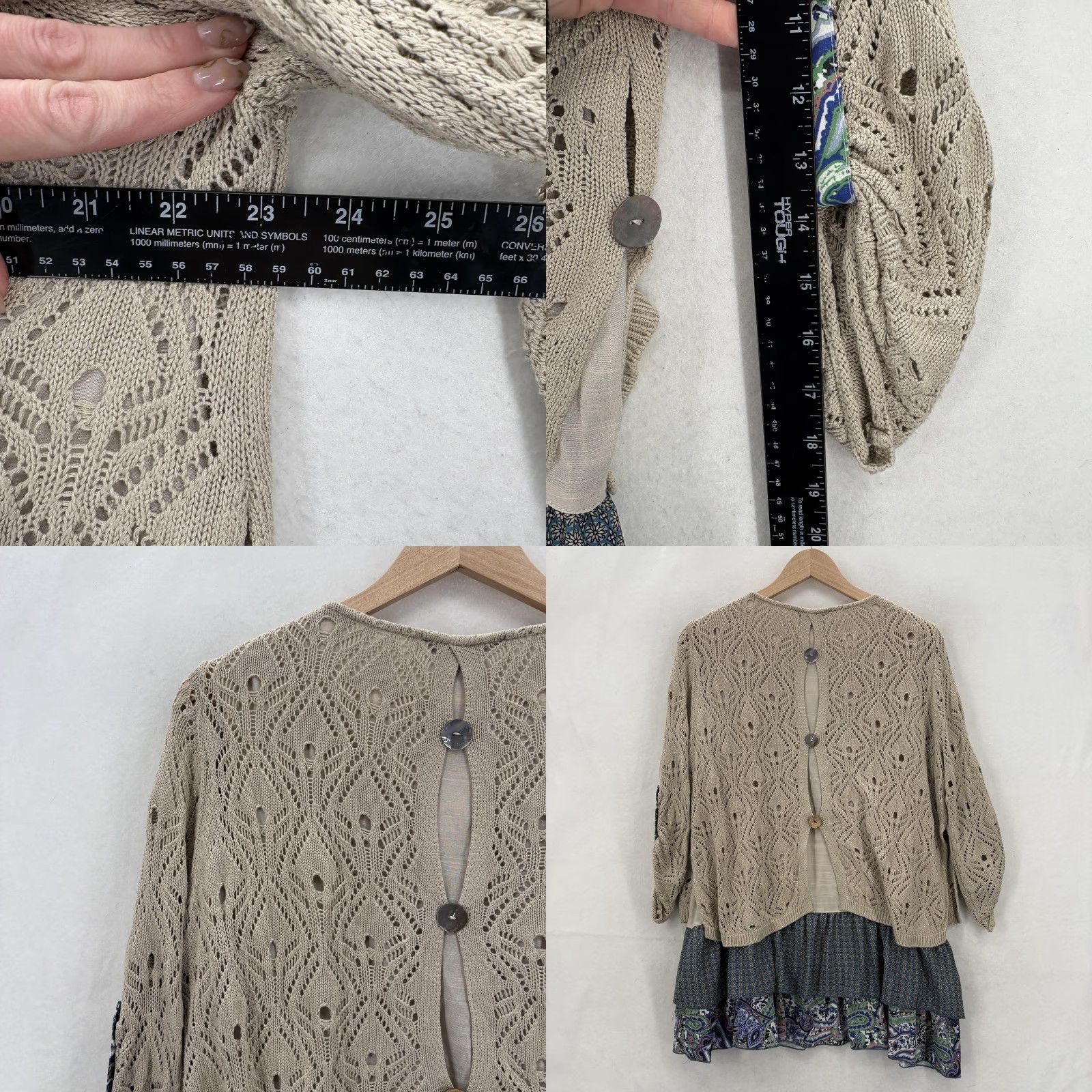 Vintage John Mark Sweater Womens Medium Beige Open Knit Layered Ruffle Hem Boho Size M / US 6-8 / IT 42-44 - 8 Thumbnail
