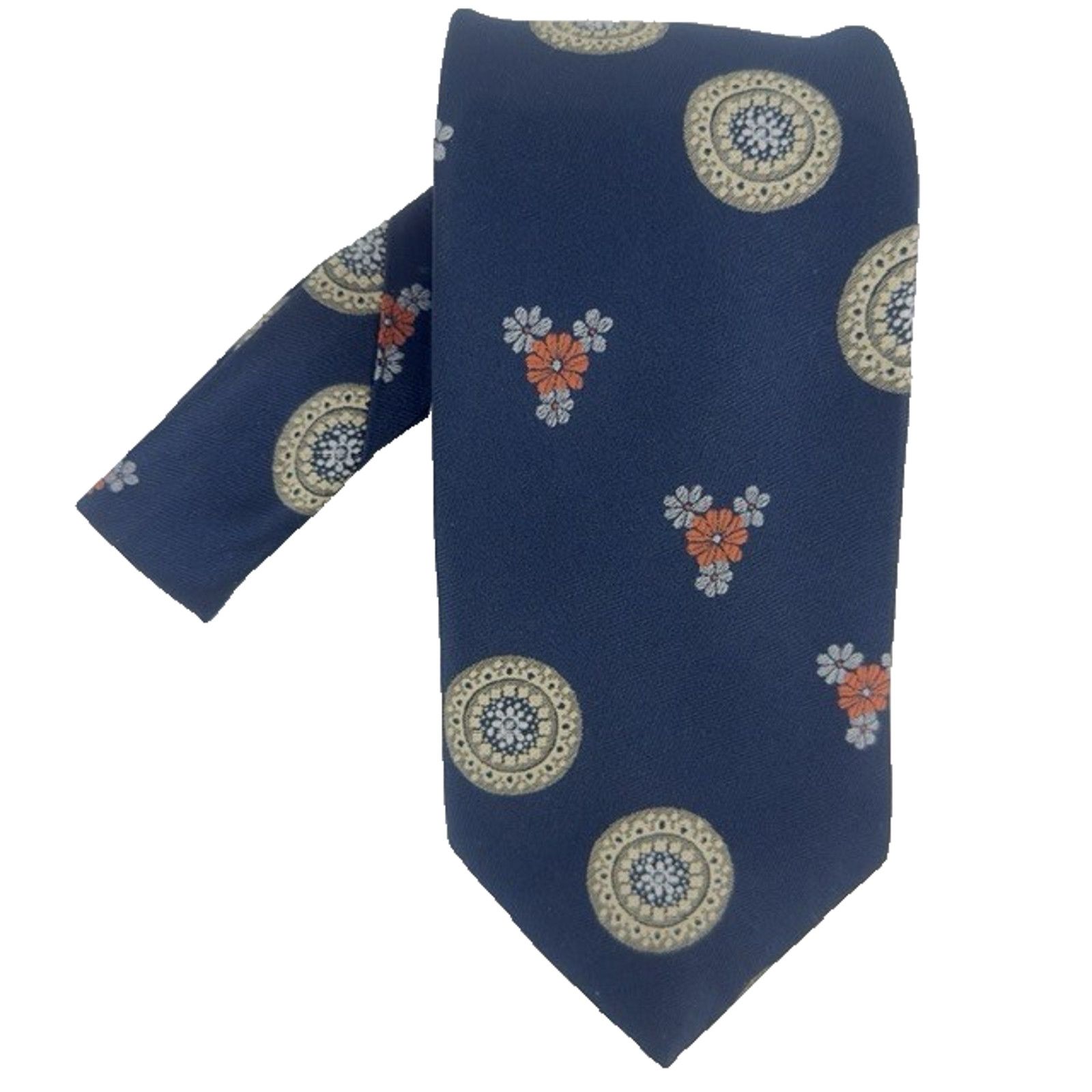Other Damon Necktie Navy w/Floral Disk & Bouquets Union Preppy VTG Size ONE SIZE - 1 Thumbnail