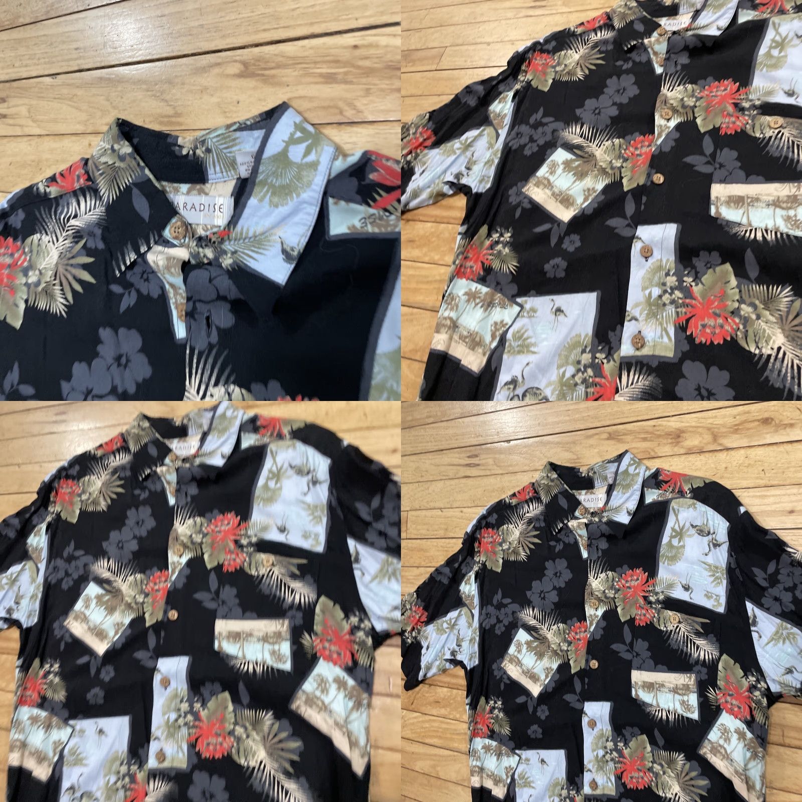 Paradise PARADISE AXIS Hawaiian Rayon Shirt Men L Floral Crane Stork Egret Button-Up, Short Sleeve, Multicolor, 100% Viscose, Casual Shirt Mens Size US L / EU 52-54 / 3 - 9 Thumbnail