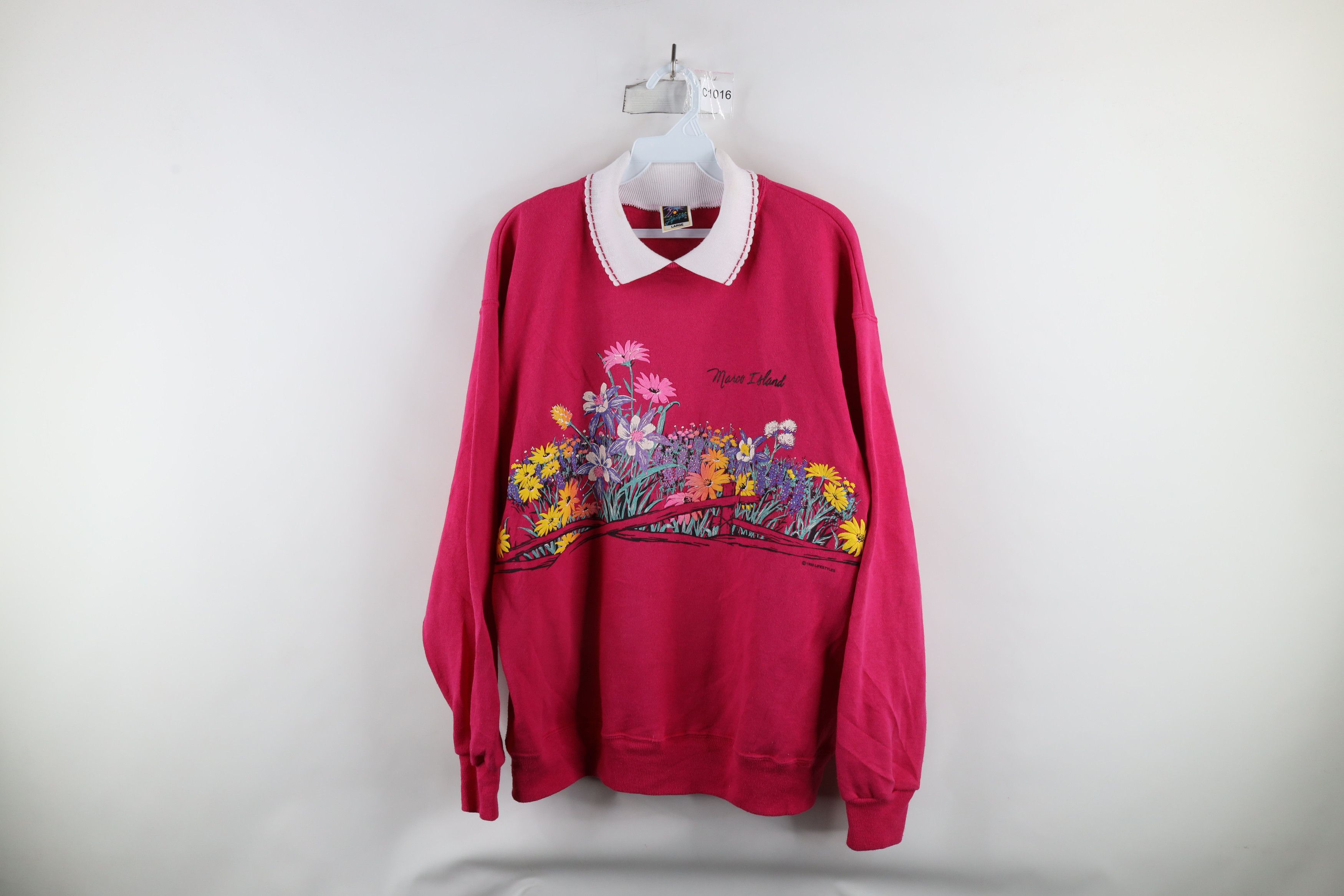 Vintage Vintage 90s Streetwear Island Flower Collared Sweatshirt USA Size L / US 10 / IT 46 - 1 Thumbnail