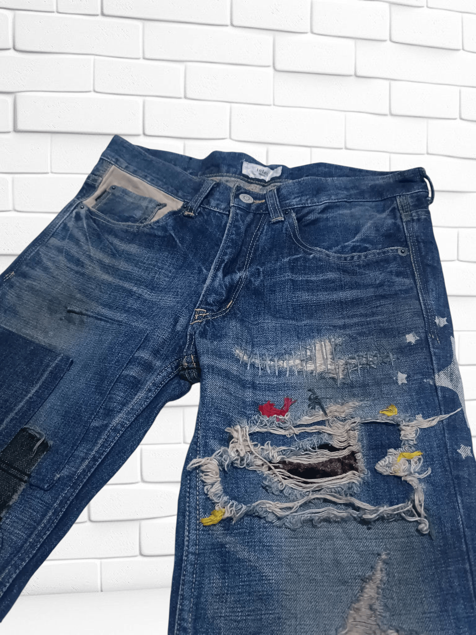 Japanese Brand Dead stock Japanese Art Patchwork Denim Skinny Denim Size US 29 - 3 Thumbnail