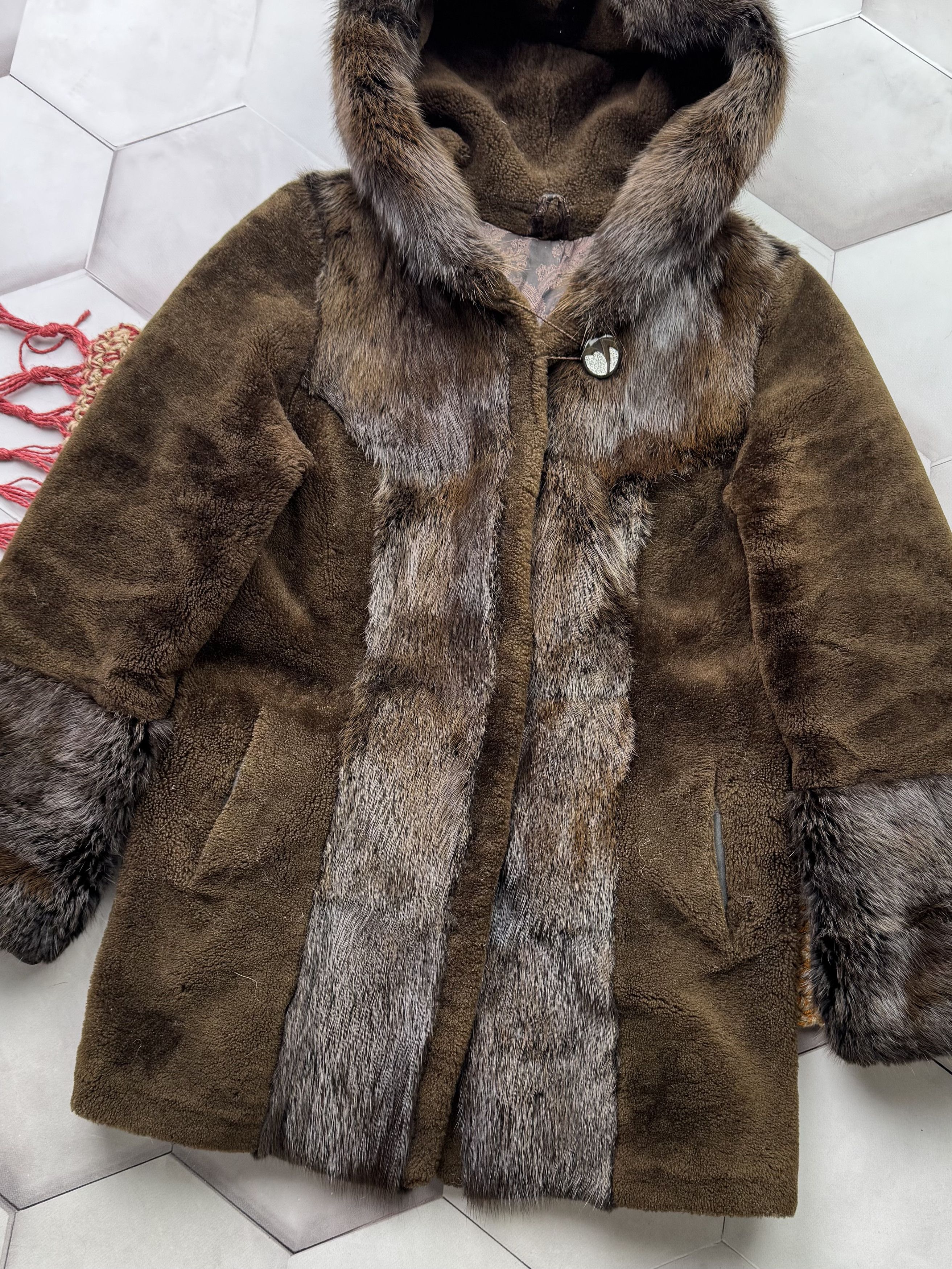 Vintage 90s Real Sheepskin Hooded Jacket With Real Fur (E4) Size M / US 6-8 / IT 42-44 - 4 Thumbnail