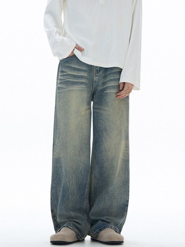 Vintage Men's American washed whiskered distressed high-street jeans Size US 32 / EU 48 - 2 Thumbnail