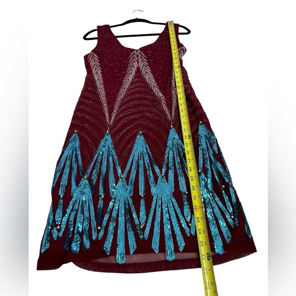 Designer Maroon Beaded Sequined Embroidered Flapper Dress Medium Size M / US 6-8 / IT 42-44 - 5 Thumbnail