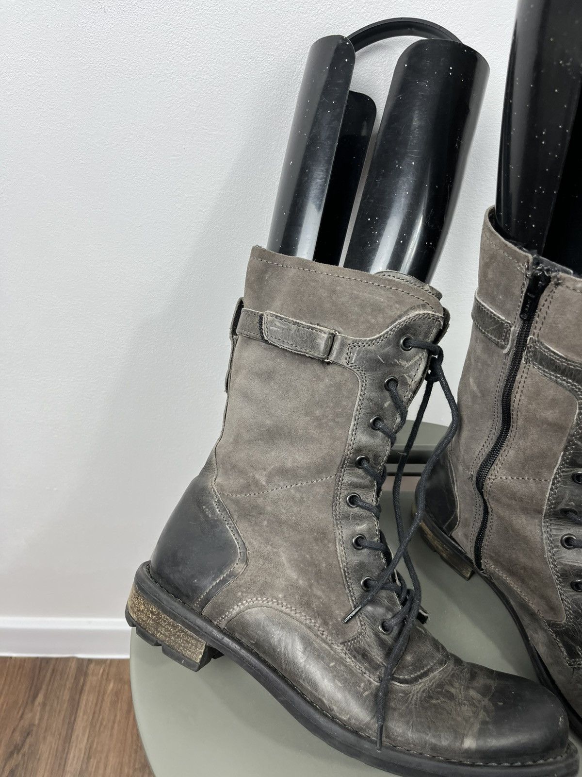 Other Gray Distressed Leather Lace-Up Avant-Garde Boots Size 39 Size US 8.5 / IT 38.5 - 3 Thumbnail