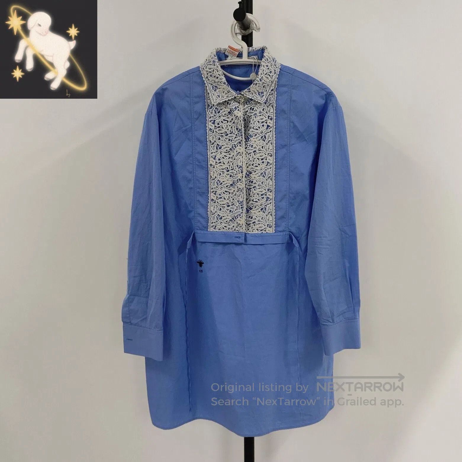 Dior Dior Blue Lace Collar Little Bee Embroidered Shirt Dress| Size XXS / US 00 / IT 34 - 1 Thumbnail