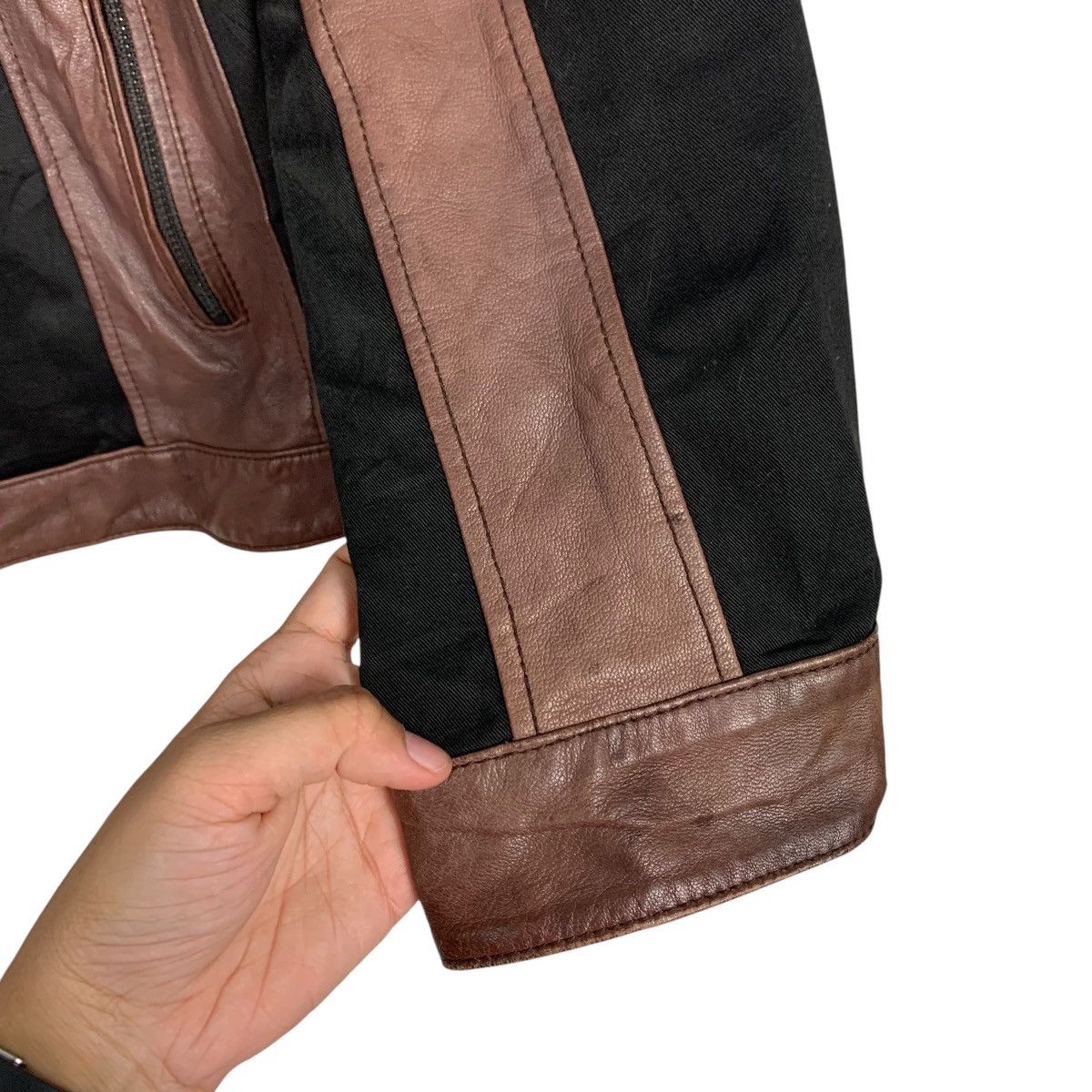 Japanese Brand Y2K MOVEMENT CULTURE Hybrid Leather Jacket #2723-C122 Size US S / EU 44-46 / 1 - 13 Thumbnail