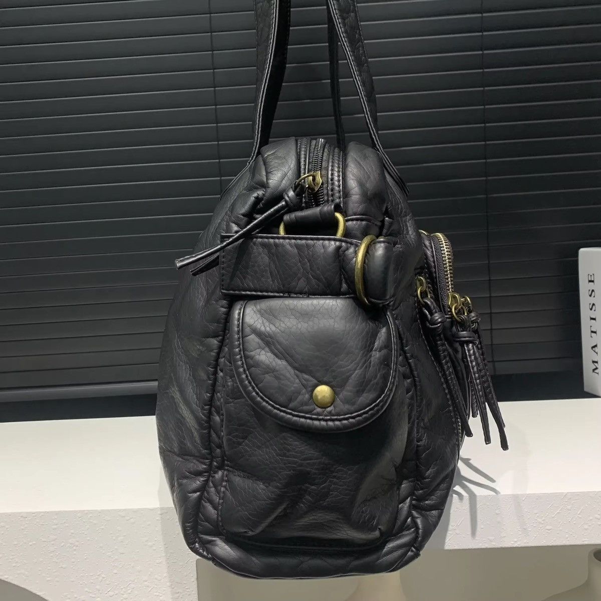 Vintage Retro Capacity y2k Multi Pocket Shoulder PU Leather Bag Size ONE SIZE - 3 Thumbnail