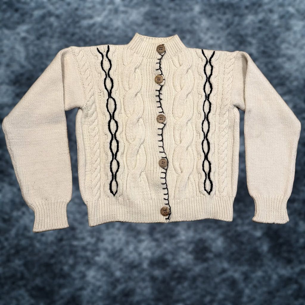 Vintage Tach Jackie Women’s Hand Knit Merino Wool Cardigan Sweater Large Cream Size L / US 10 / IT 46 - 1 Thumbnail