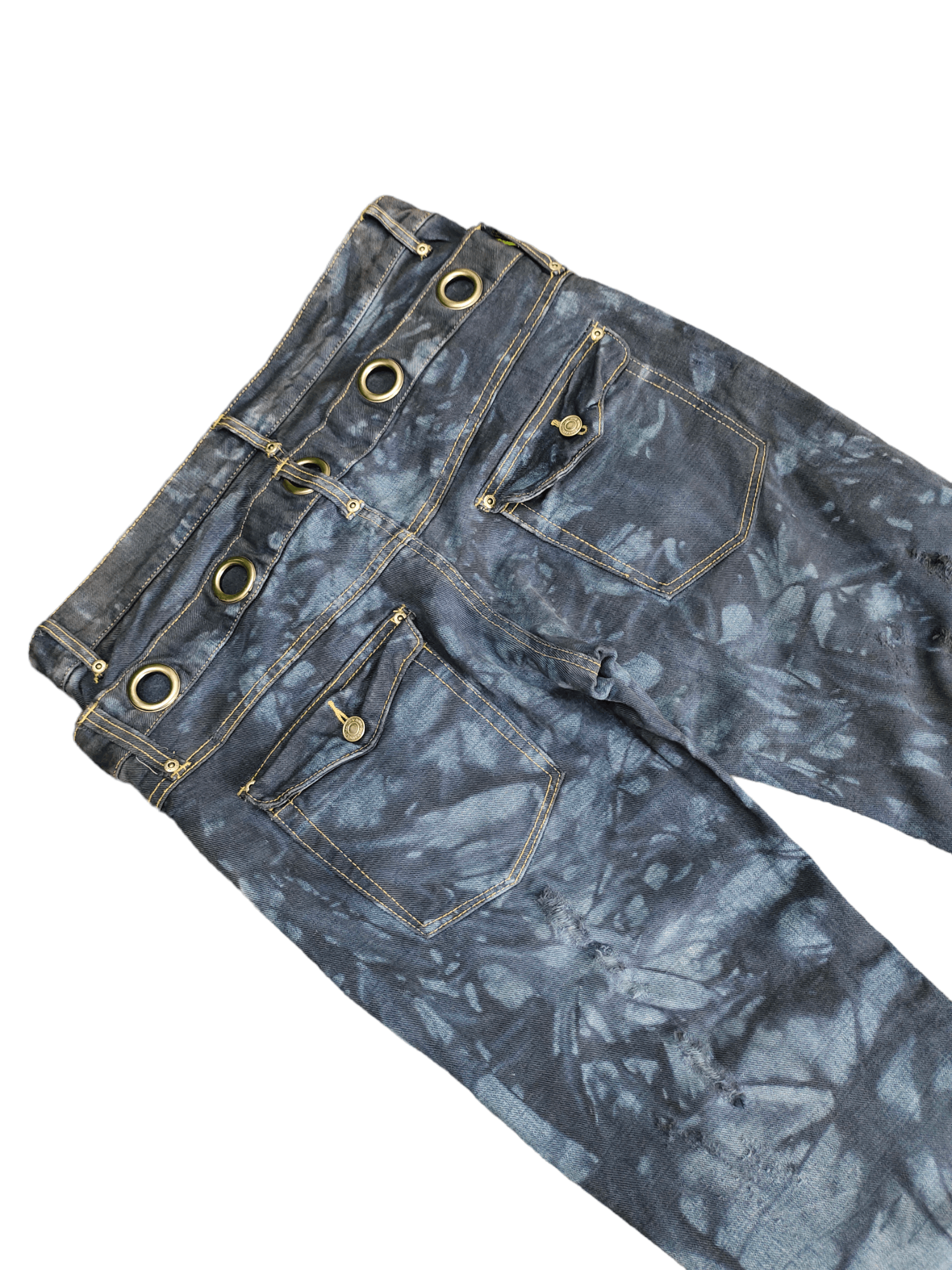 Japanese Brand PPFM Inspire Japanese Double Waist Distressed Dye Jeans 35 Size US 35 - 13 Thumbnail