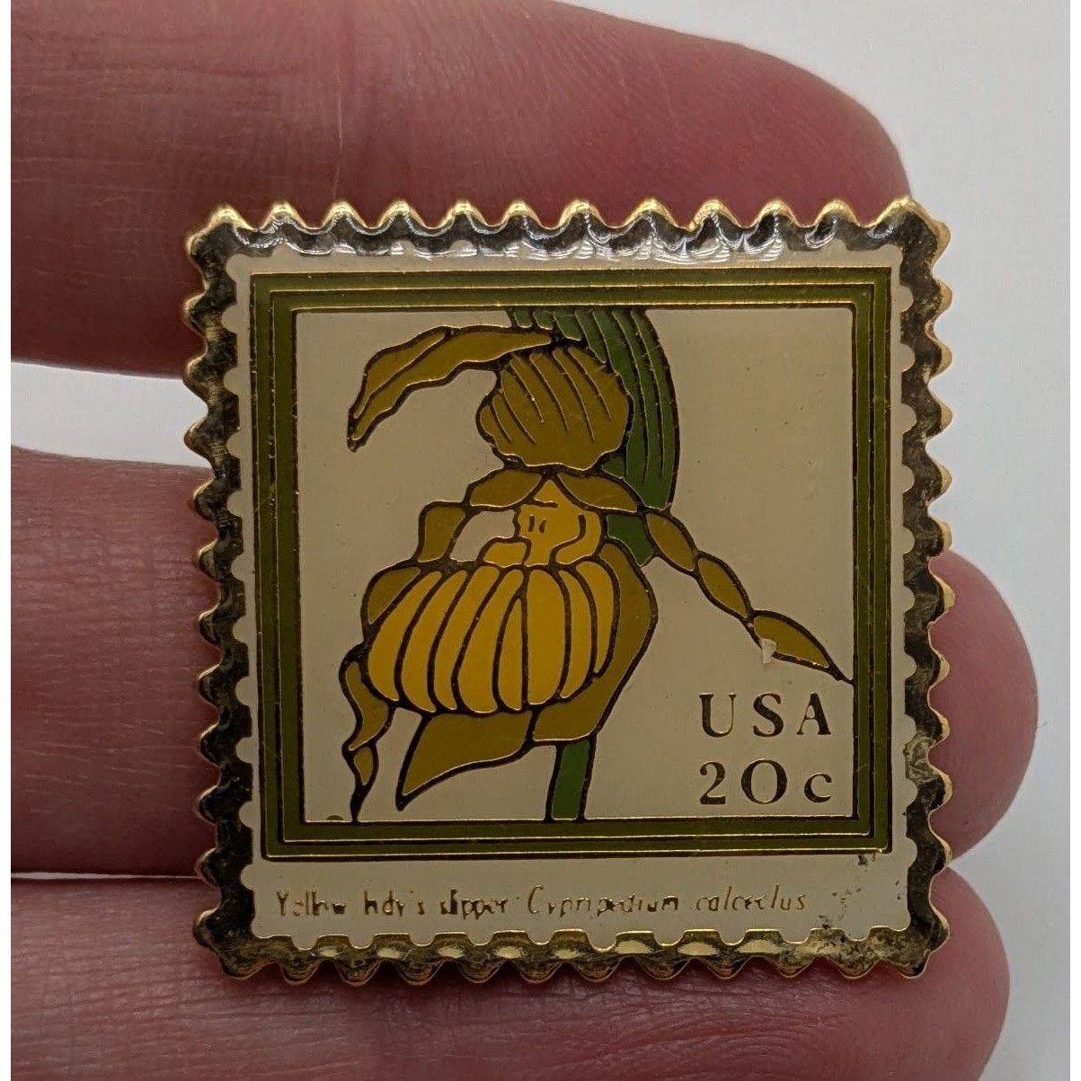 Other Vintage 1984 USPS Yellow Ladys Slipper 20¢ Stamp Lapel Pin B Size ONE SIZE - 1 Thumbnail