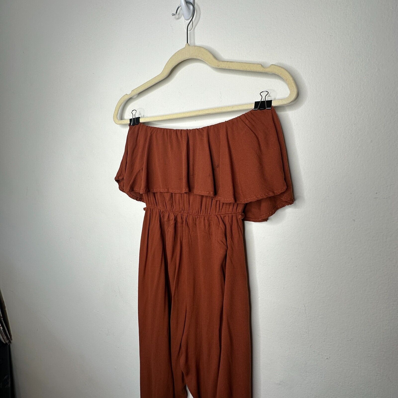 Other Angl Rust Ruffle Off-Shoulder Harem Slit Pant Jumpsuit S Size 27" / US 4 / IT 40 - 8 Thumbnail