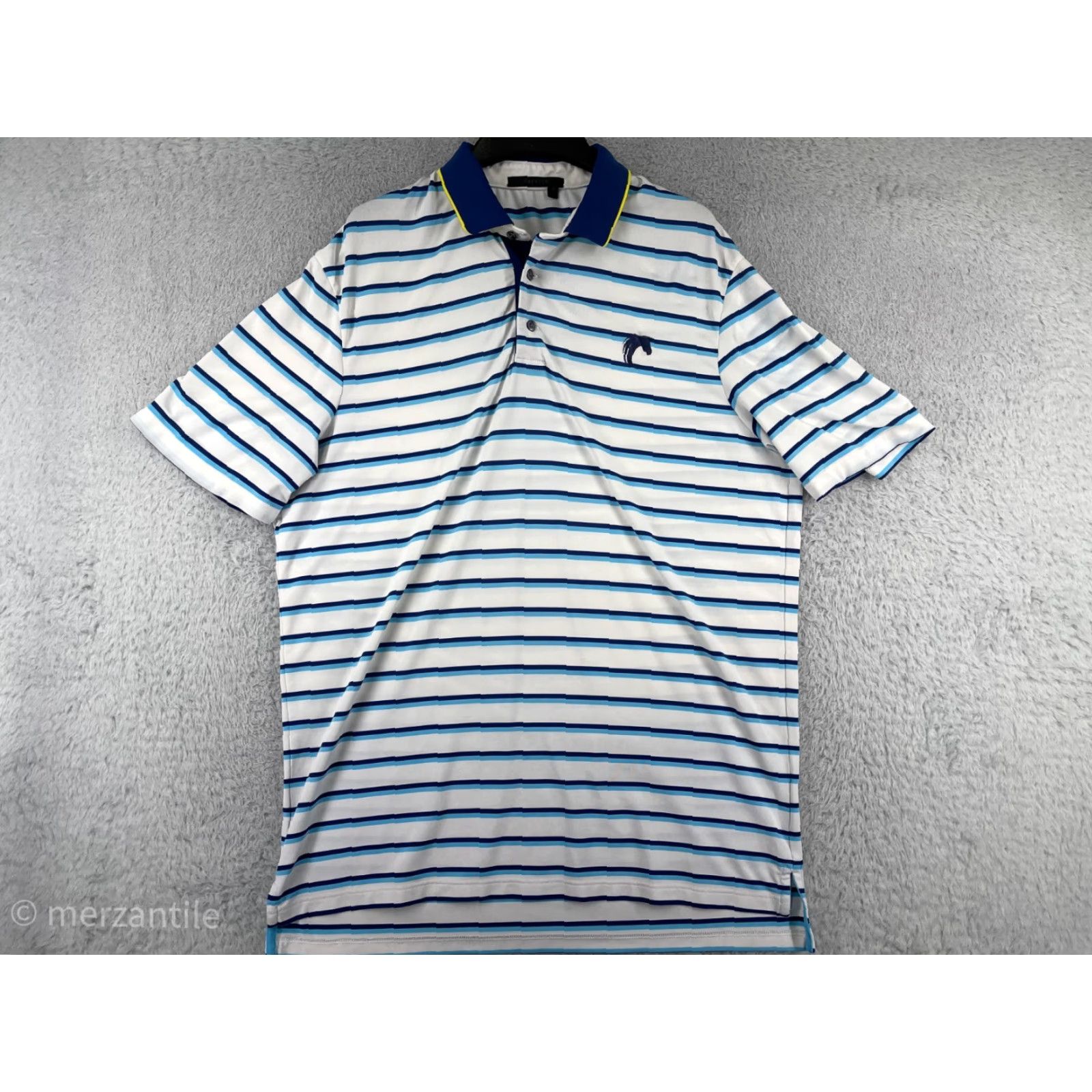 Vintage Greyson Polo Shirt Men Medium Blue White Stripe Golf Cotton Blend Outdoor Size US M / EU 48-50 / 2 - 2 Thumbnail