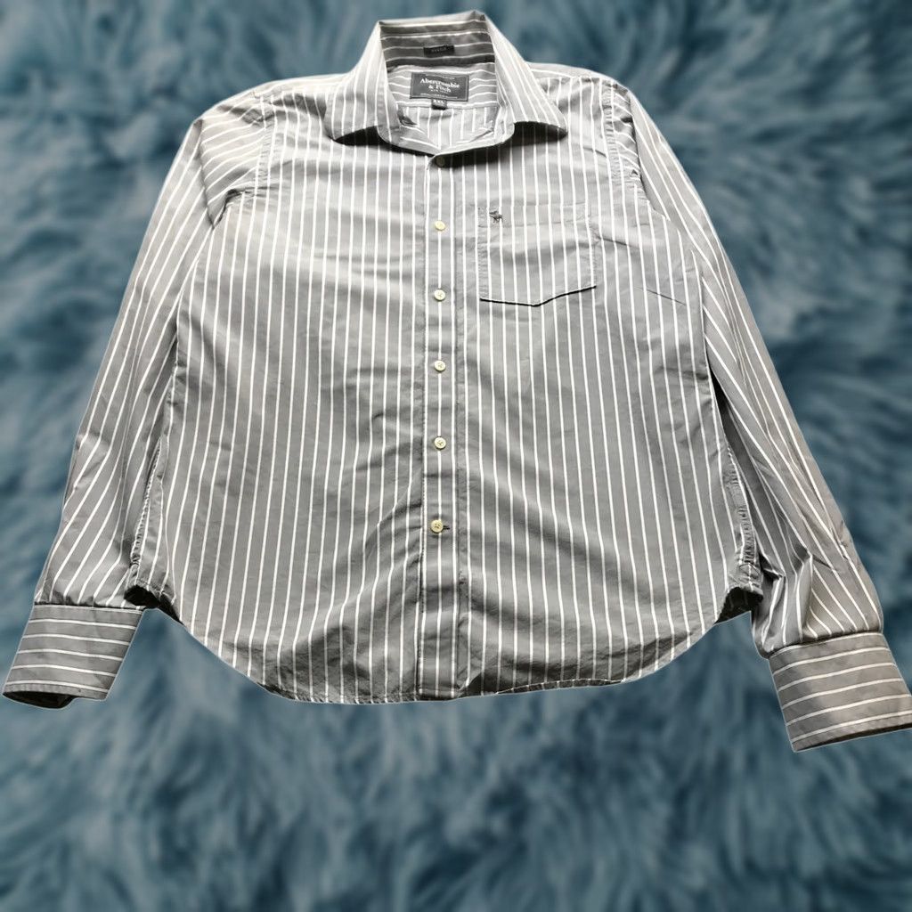 Abercrombie & Fitch Abercrombie & Fitch Muscle Dress Shirt Men XXL Long Sleeve Vertical Striped Gray Size 48R - 1 Thumbnail