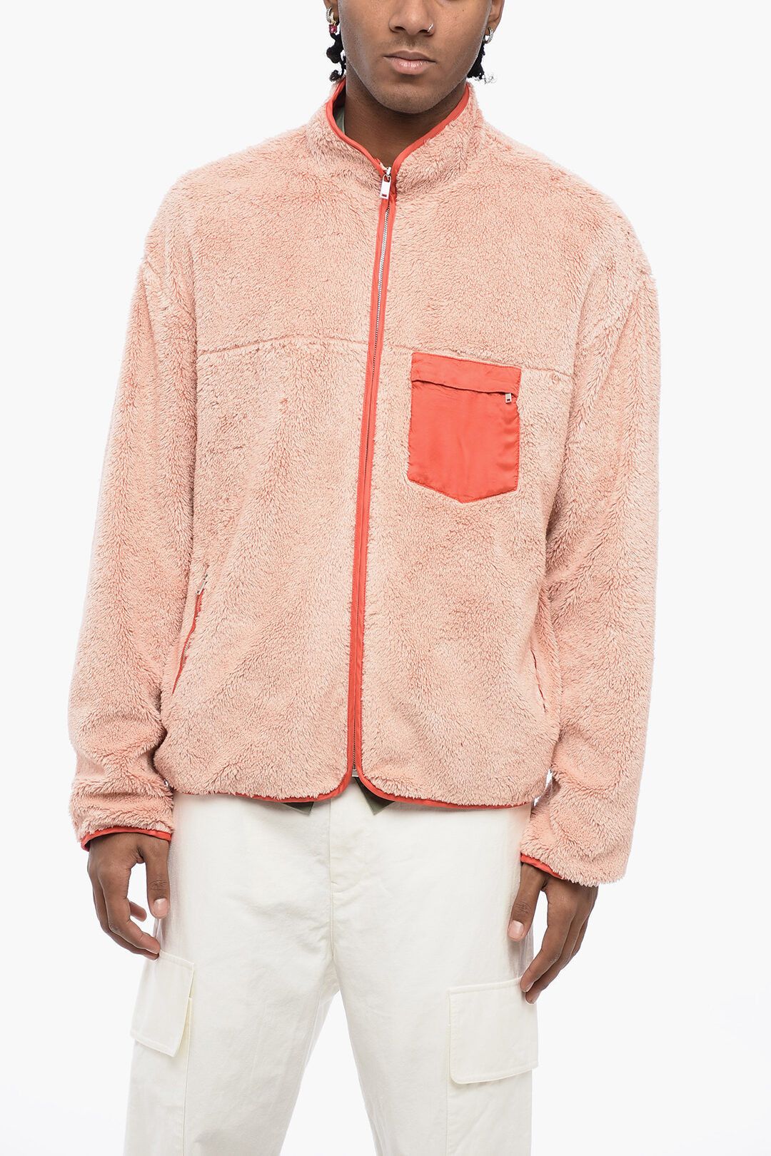 Jil Sander og1mm0625 Mock Neck Teddy Cotton Sweatshirt in Pink Size US M / EU 48-50 / 2 - 1 Thumbnail
