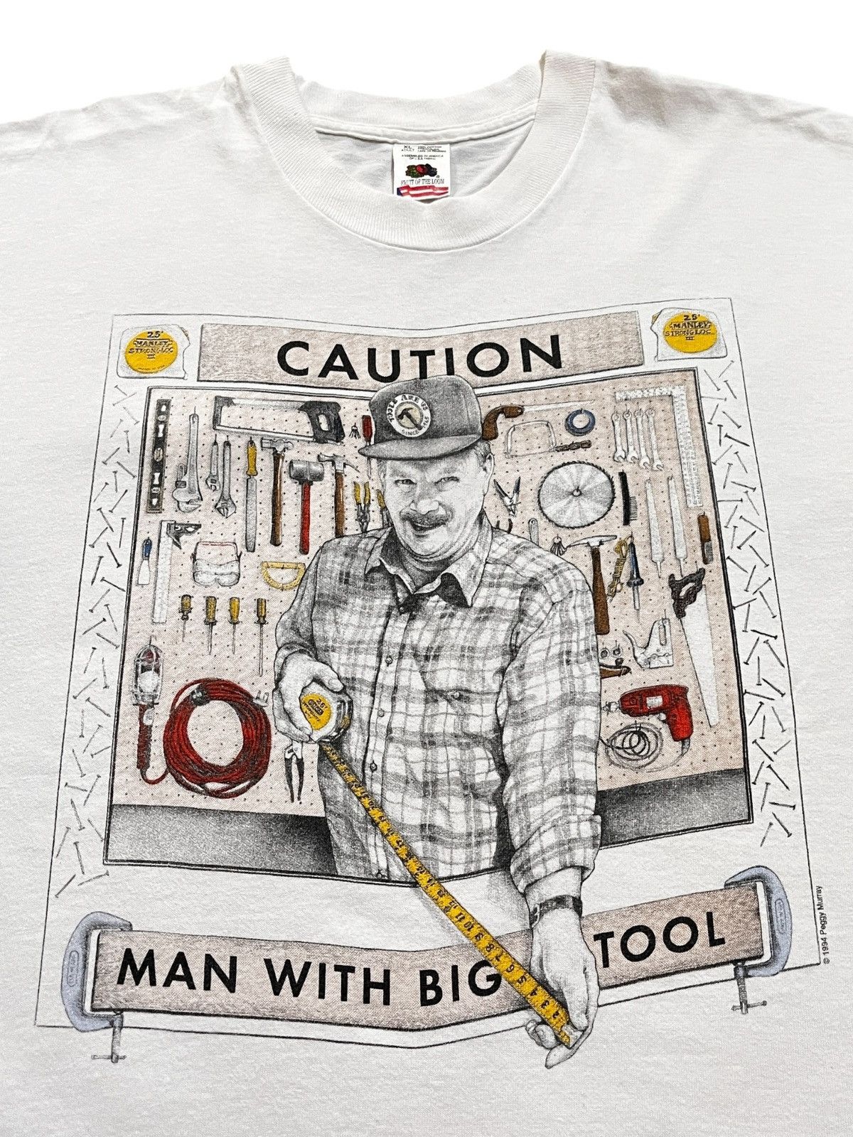 Vintage 1990s Caution Man With Big Tool by Peggy Murray Size US XL / EU 56 / 4 - 2 Thumbnail