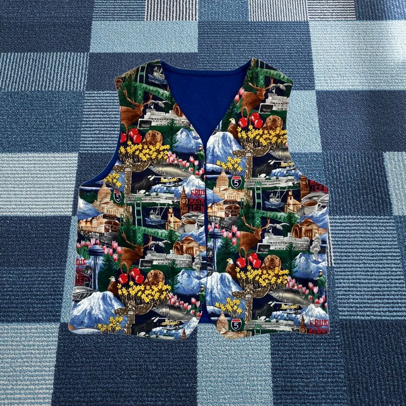 Seattle Mt Rainier Space Needle Multicolor Fleece-Lined Vest Jacket Jersey Shirt Style Unisex Adults S-Color Multicolor Jacket Vest, Men's