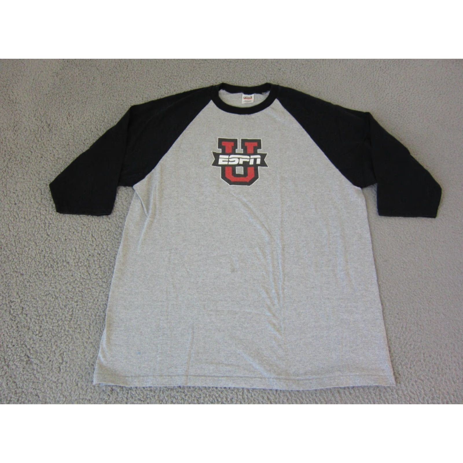 Anvil VINTAGE ESPN Shirt Mens XL Gray Anvil 90s T-Shirt Crew Neck 3/4 Sleeve Athletic Cotton Jersey Baseball Sports Casual Size US XL / EU 56 / 4 - 2 Thumbnail