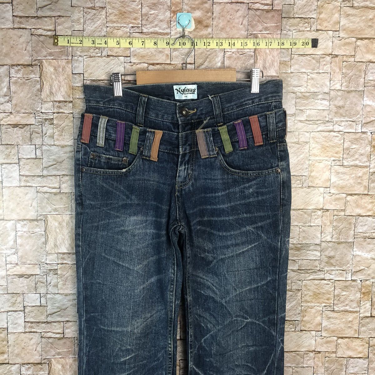 DL Nylaus Blue Double Waist streetwear Denim Pants #A116