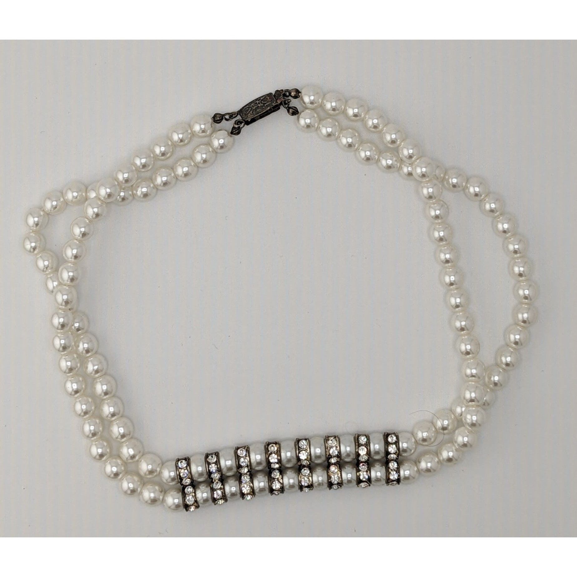 Other Vintage Double Strand Faux Pearl Rhinestone Necklace With Si Size ONE SIZE - 4 Thumbnail