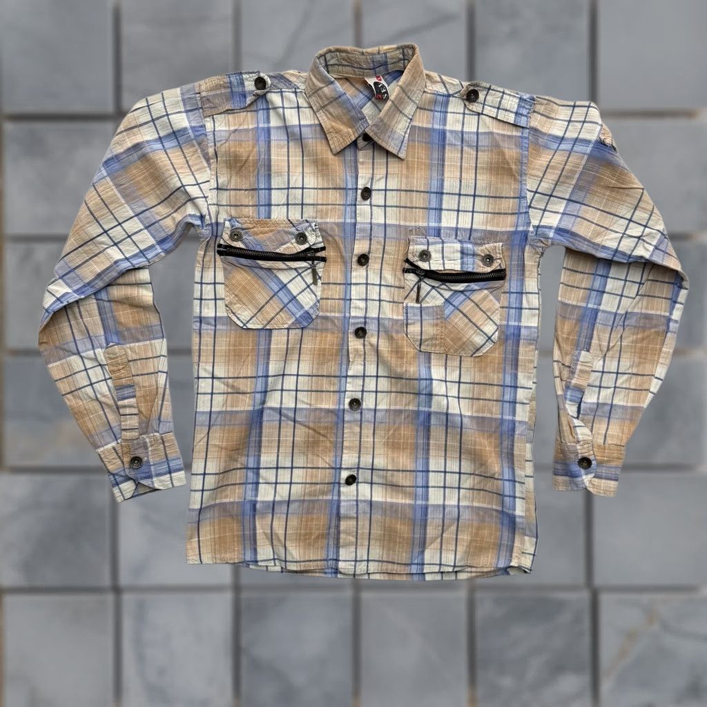 Diesel Diesel Shirt Womens Small Beige Blue Plaid Button-Up Zipper Pockets Attitude Graphic Size S / US 4 / IT 40 - 1 Thumbnail