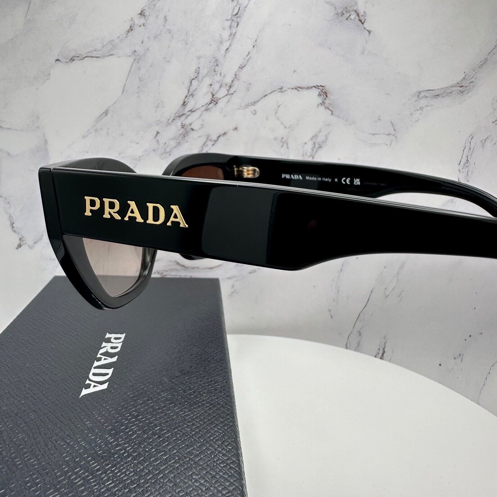 Prada New Prada Black Sunglasses Cat Eye Gold PRADA Metal Logo Size ONE SIZE - 6 Thumbnail