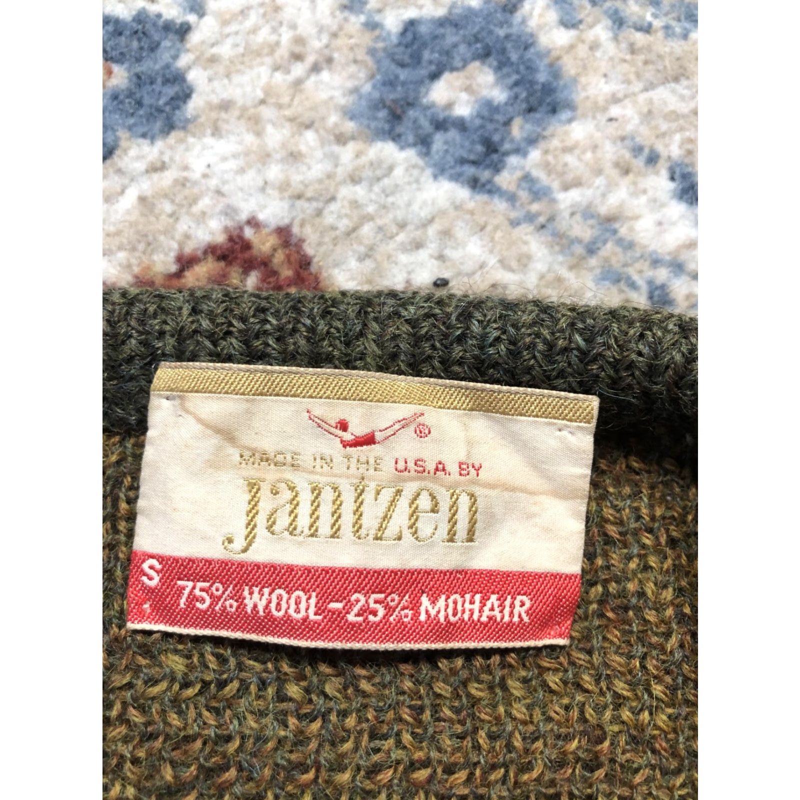 Jantzen VINTAGE Jantzen Sweater Mens Small Mohair Wool Plaid Pullover 60s USA Knit V-Neck Green/Brown Ladies? Size US S / EU 44-46 / 1 - 7 Thumbnail