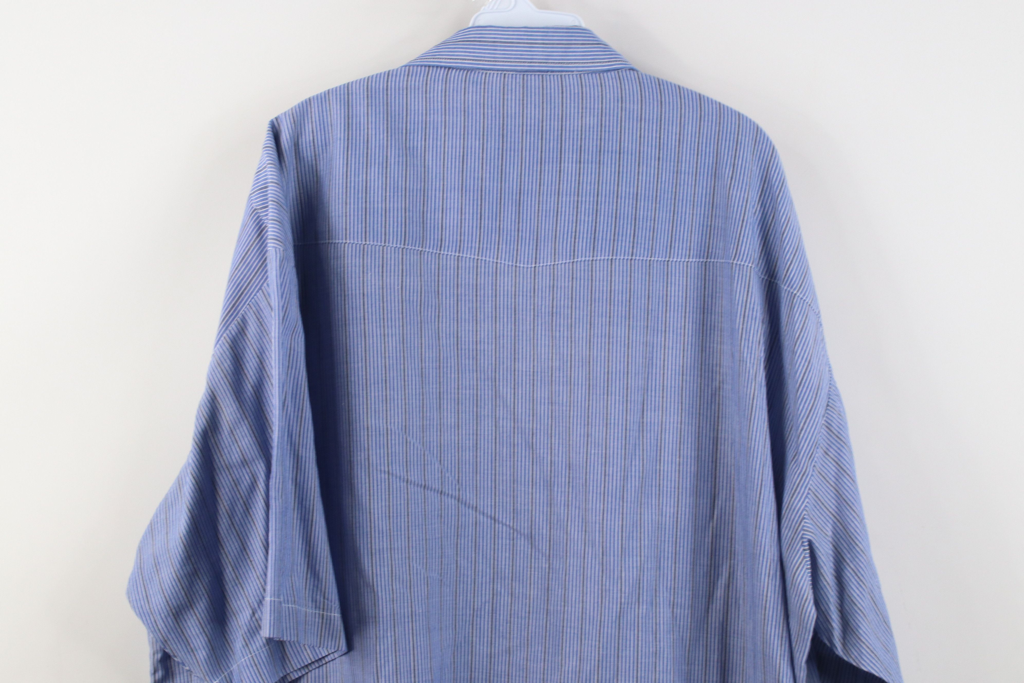 Vintage Vintage 90s Streetwear Striped Pearl Snap Button Shirt Blue Size US XXL / EU 58 / 5 - 10 Thumbnail