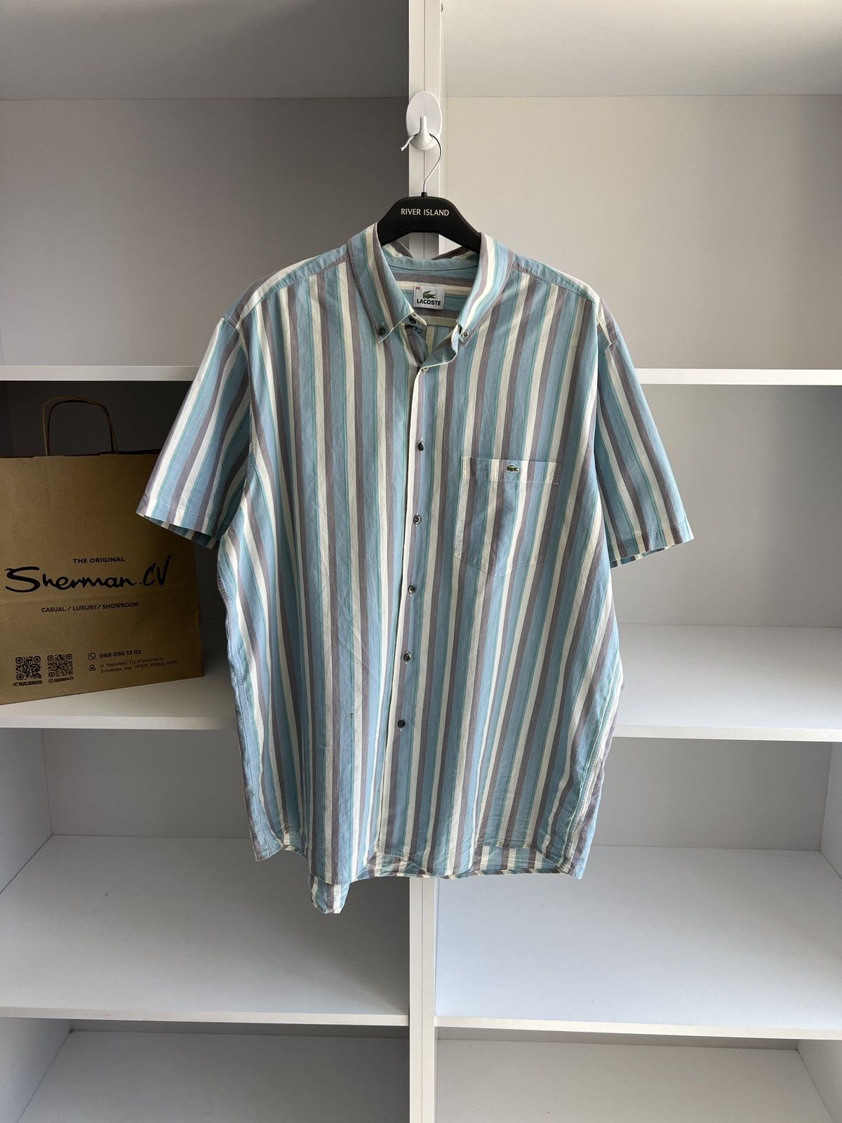 Lacoste × Vintage Vintage Lacoste Stripped Short sleeve Shirt Size US XL / EU 56 / 4 - 1 Thumbnail