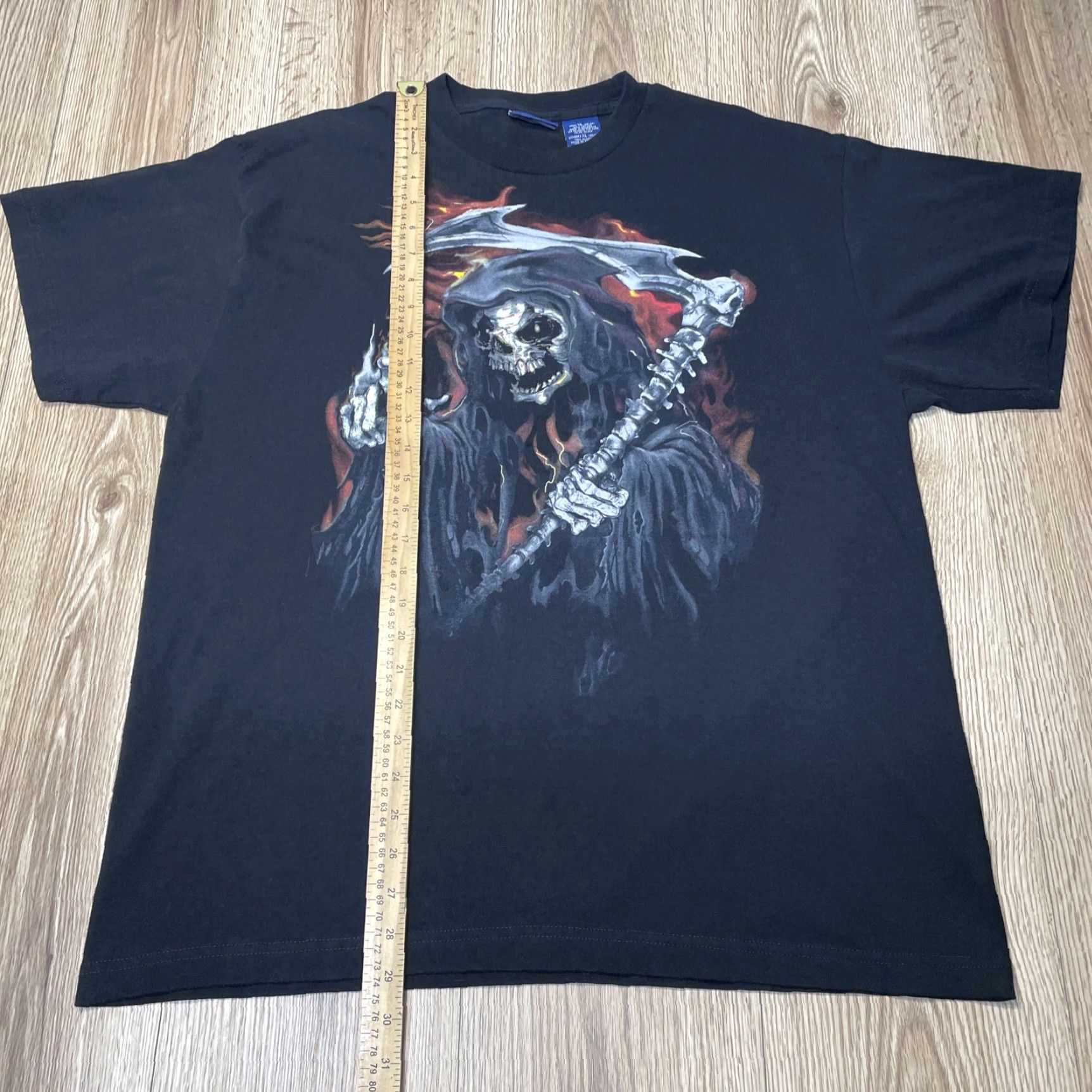 Vintage VINTAGE Grim Reaper Skull Shirt Black Adult XL Short Sleeve Mens Size US XL / EU 56 / 4 - 2 Thumbnail