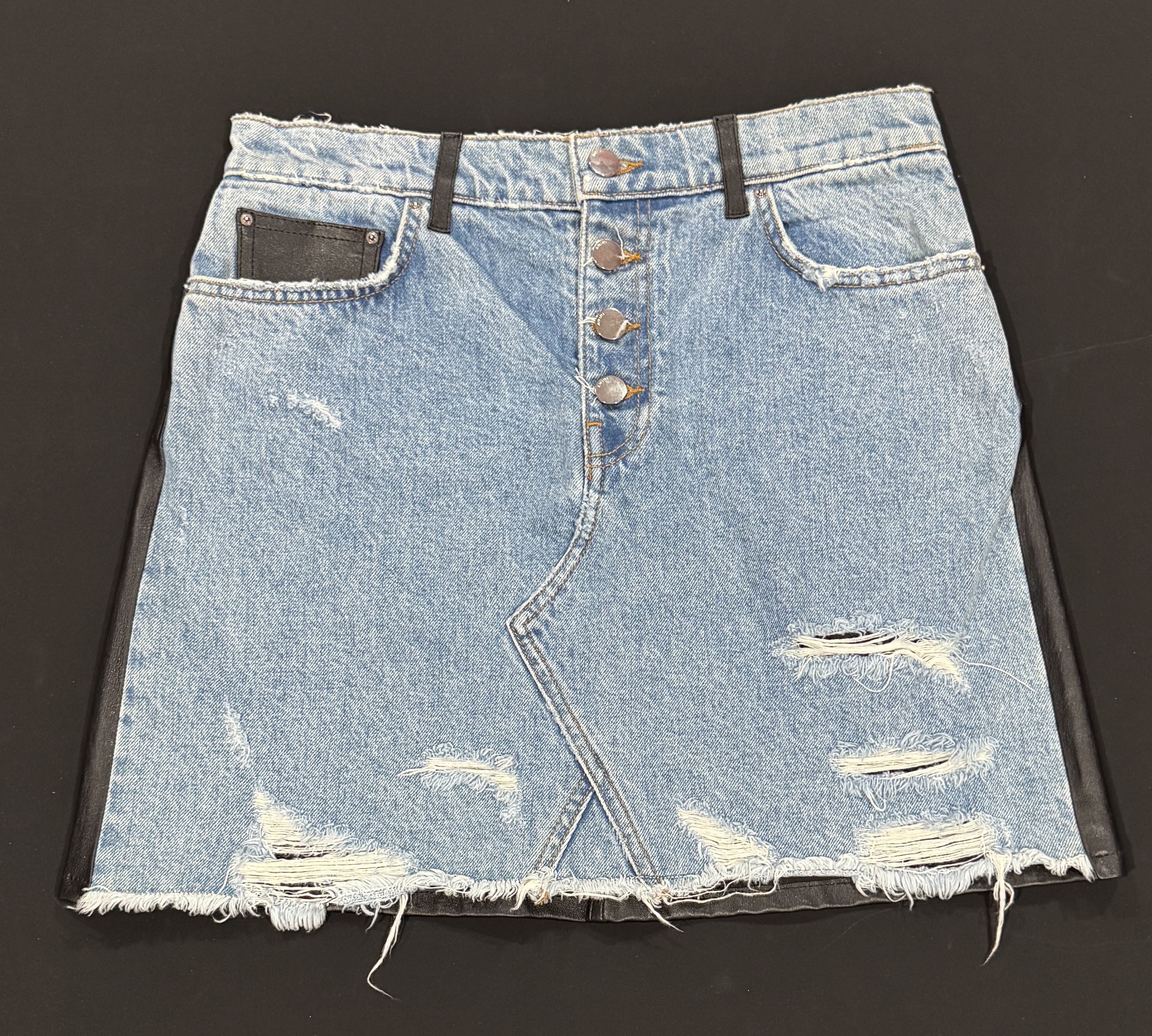 Amiri AMIRI MINI LEATHER DENIM FLARE SKIRT SIZE 8 Size 27" / US 4 / IT 40 - 1 Thumbnail