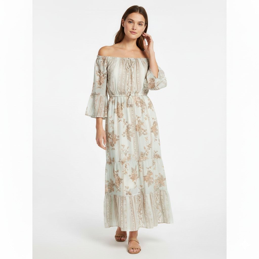 Boho Off-Shoulder Maxi Dress One Size S-L