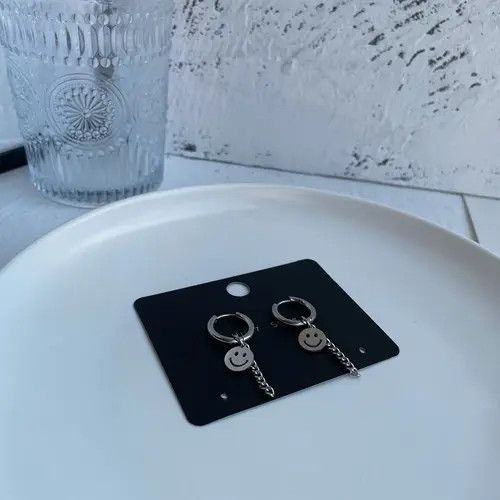 Jewelry × Other Titanium Steel Smiley Face Dangle Drop Earrings for Men Size ONE SIZE - 4 Thumbnail