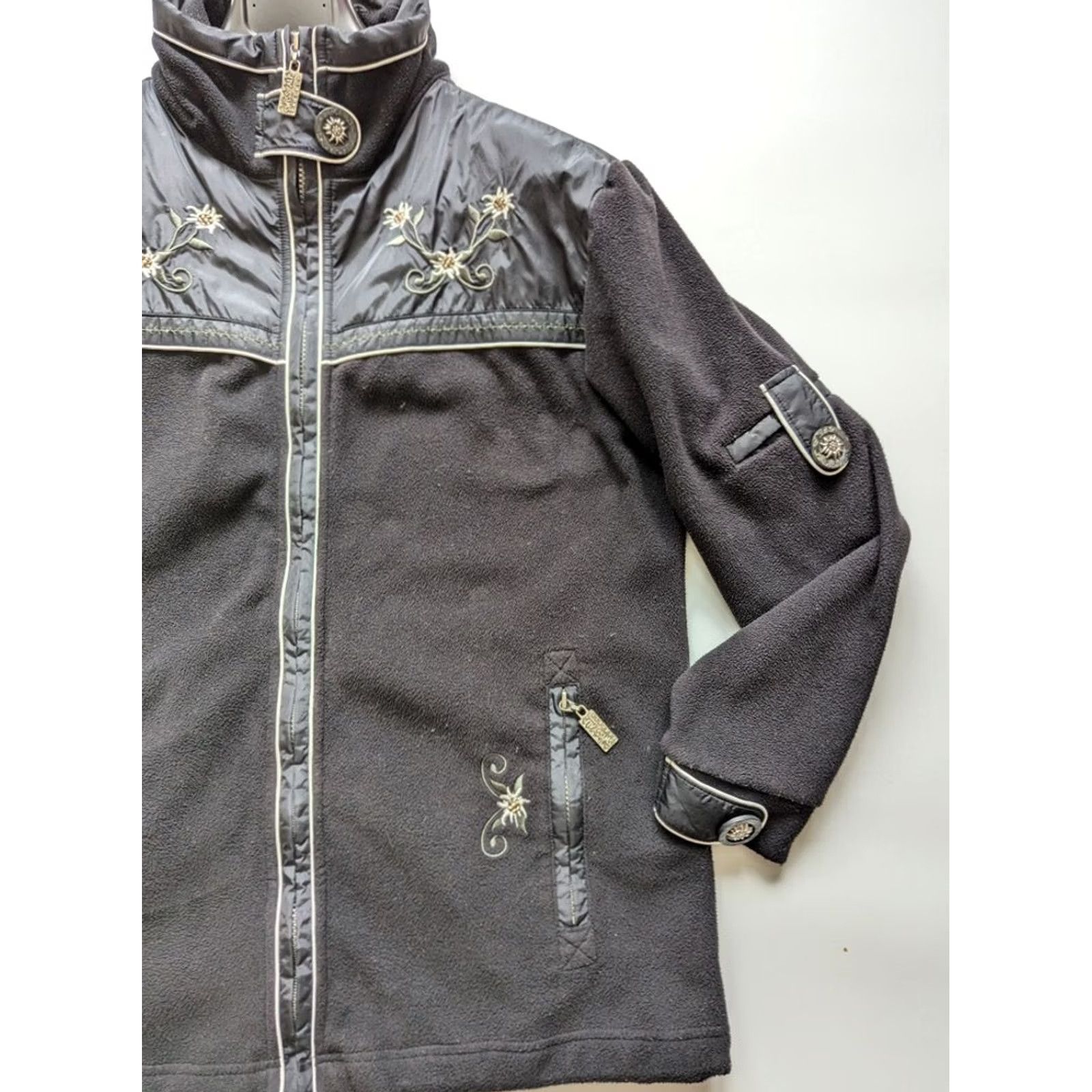 Vintage Fantasy Swiss Alp Fleece Zip Jacket Women L Black Size L / US 10 / IT 46 - 2 Thumbnail