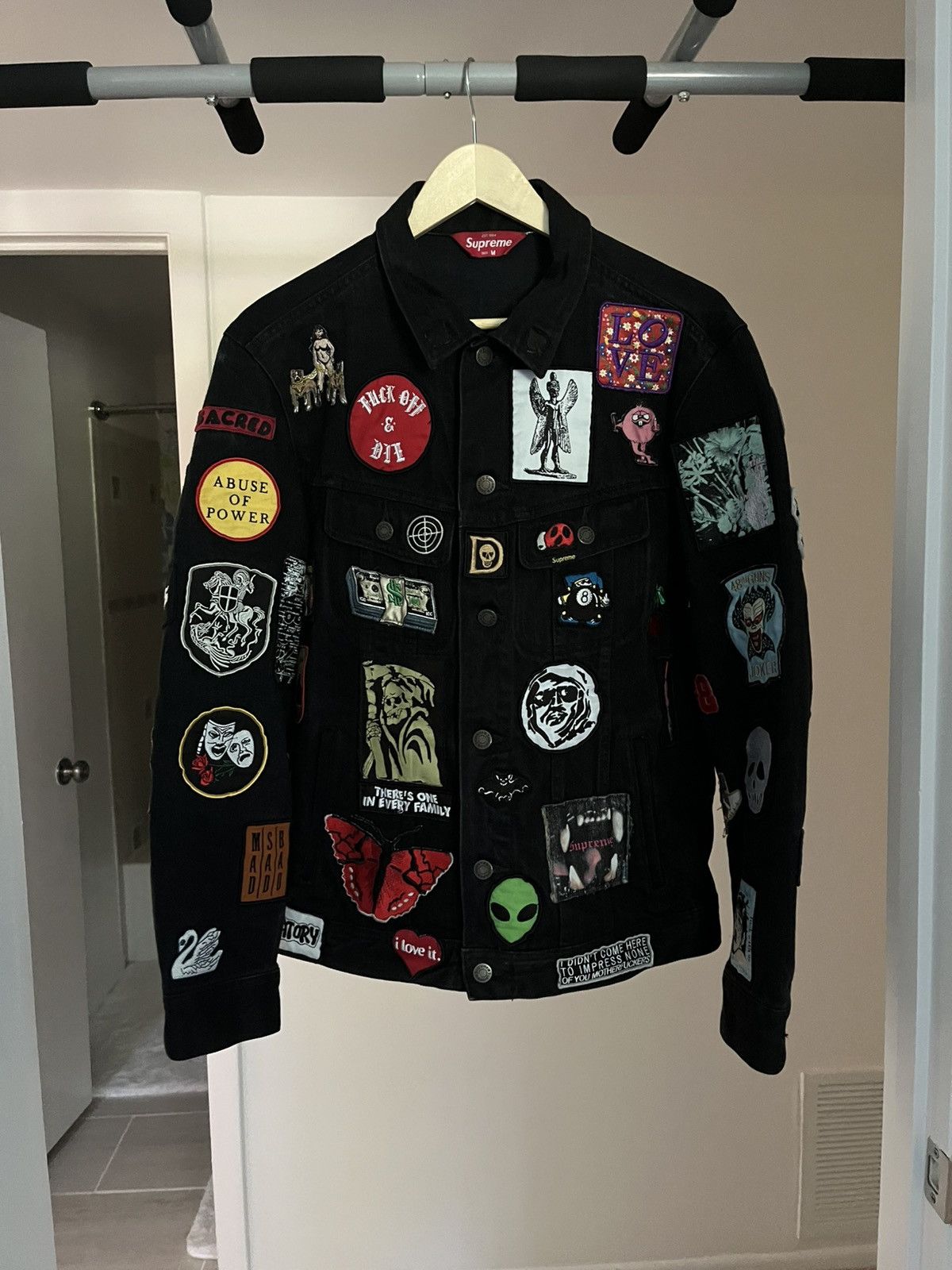 Ss18 Supreme Denim Varsity Jacket Black Supreme SS18 Patches Denim