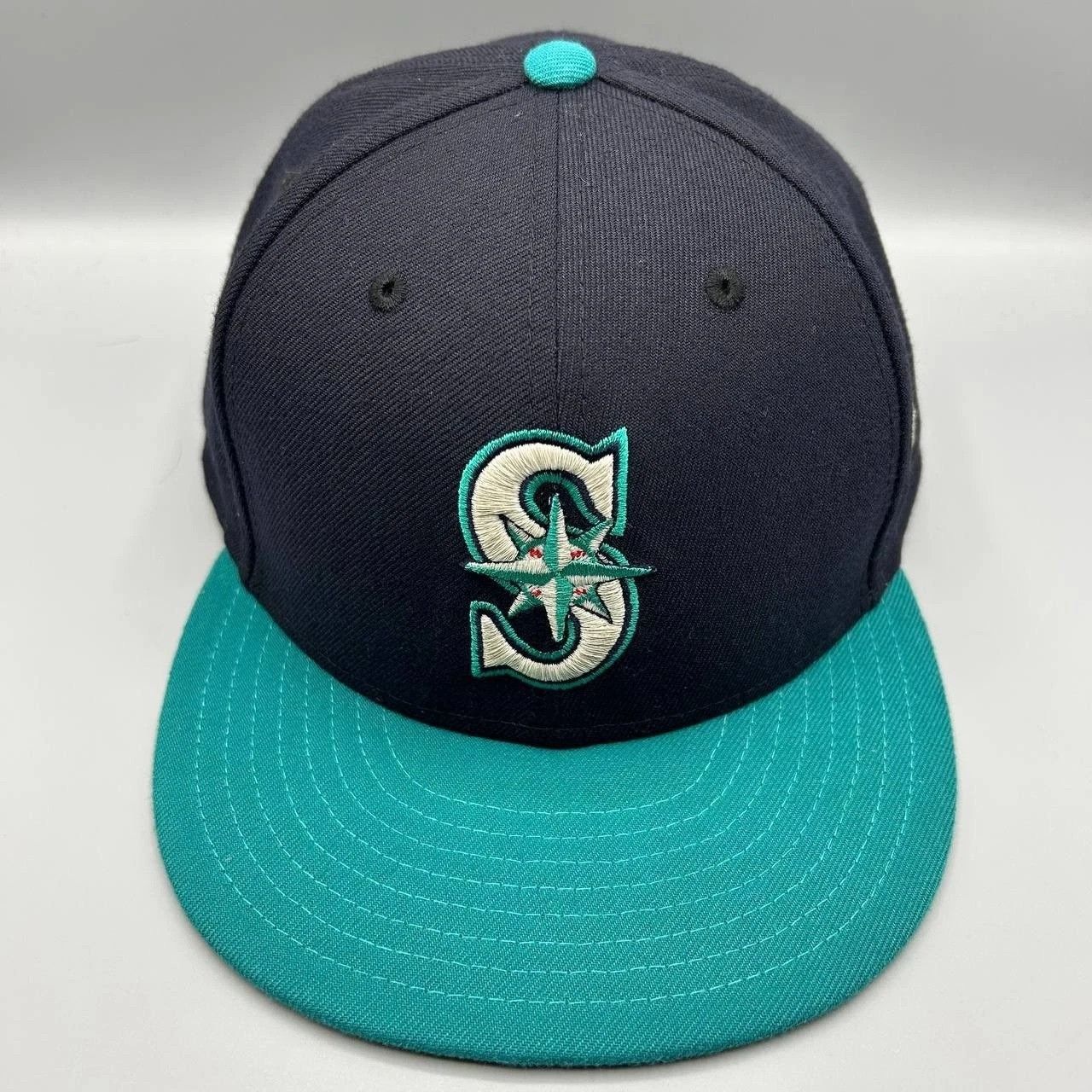 New Era Seattle Mariners Hat Men 8 Navy Blue MLB Embroidered Fitted Size ONE SIZE - 1 Thumbnail