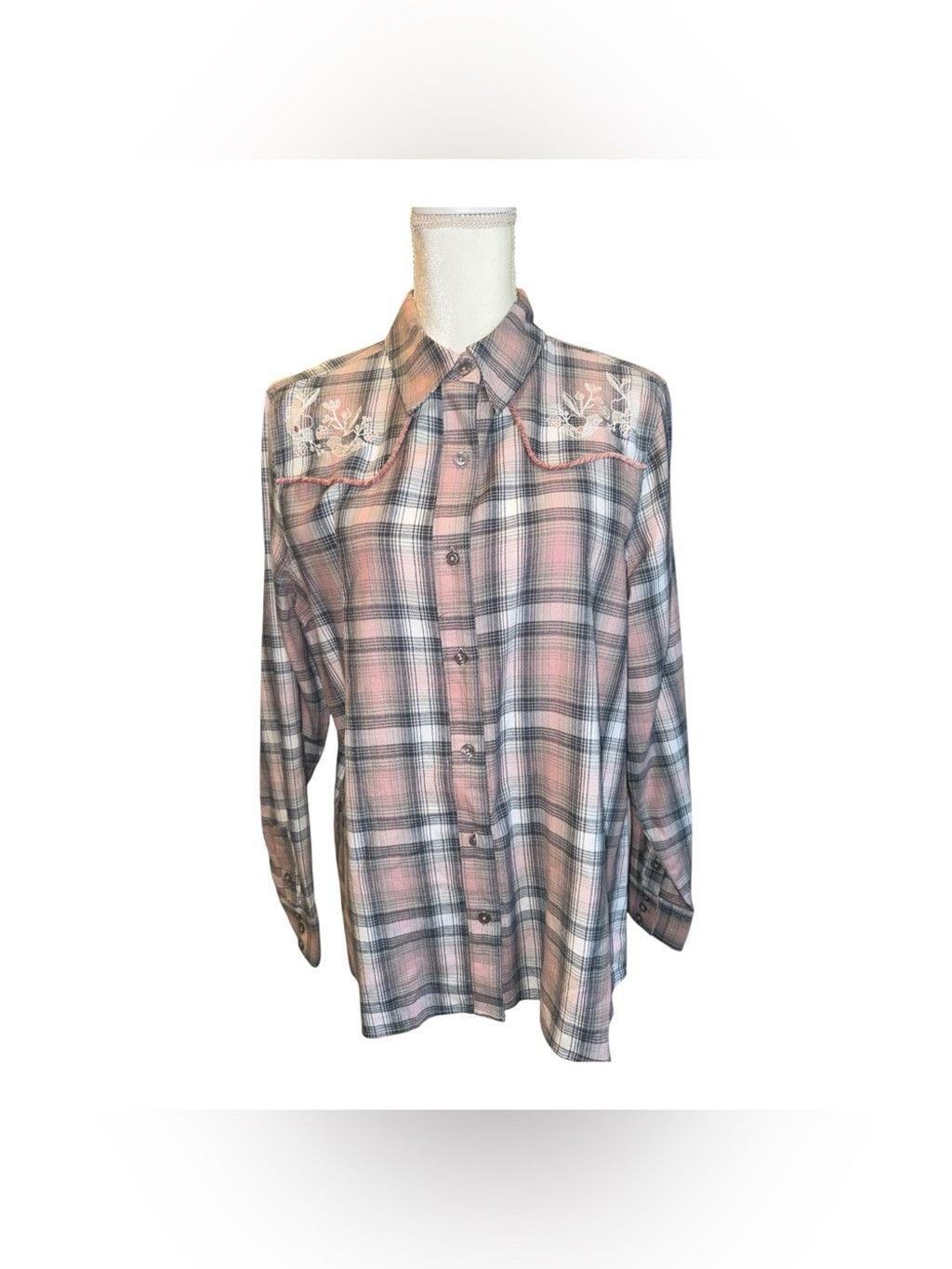 Vintage Vintage Threads Flannel Embroidered Blouse- Large #57 Size L / US 10 / IT 46 - 1 Thumbnail