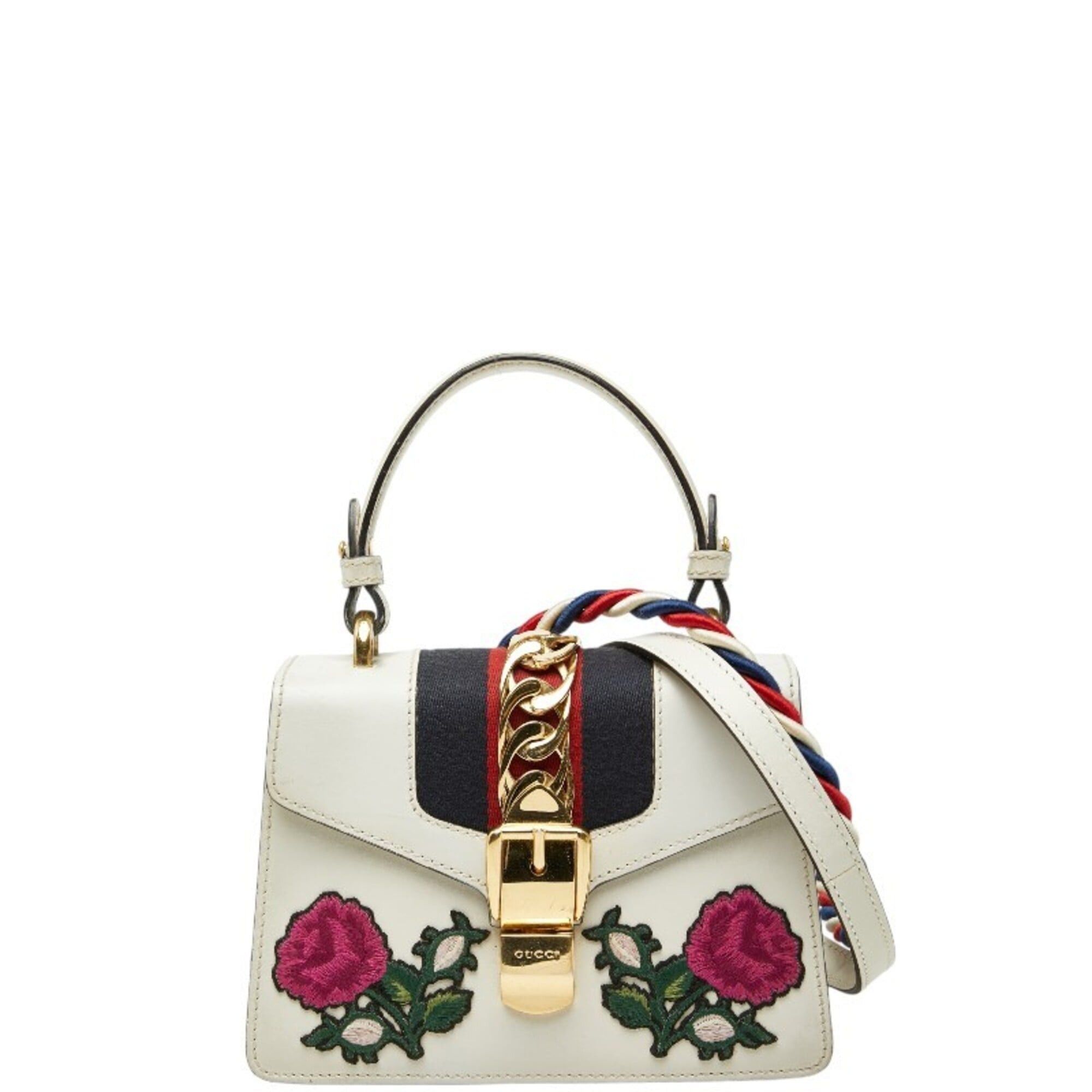 Gucci Gucci Sylvie Sherry Line Rose Applique Mini Handbag Shoulder Bag 2WAY 470270 White Leather Women's GUCCI Size ONE SIZE - 1 Thumbnail