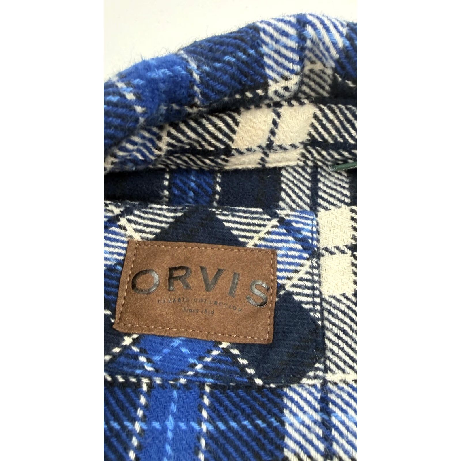 Orvis VINTAGE Orvis Flannel Shirt Jacket Mens XL Blue Plaid Lined Hand Pockets Button Front Size US XL / EU 56 / 4 - 5 Thumbnail